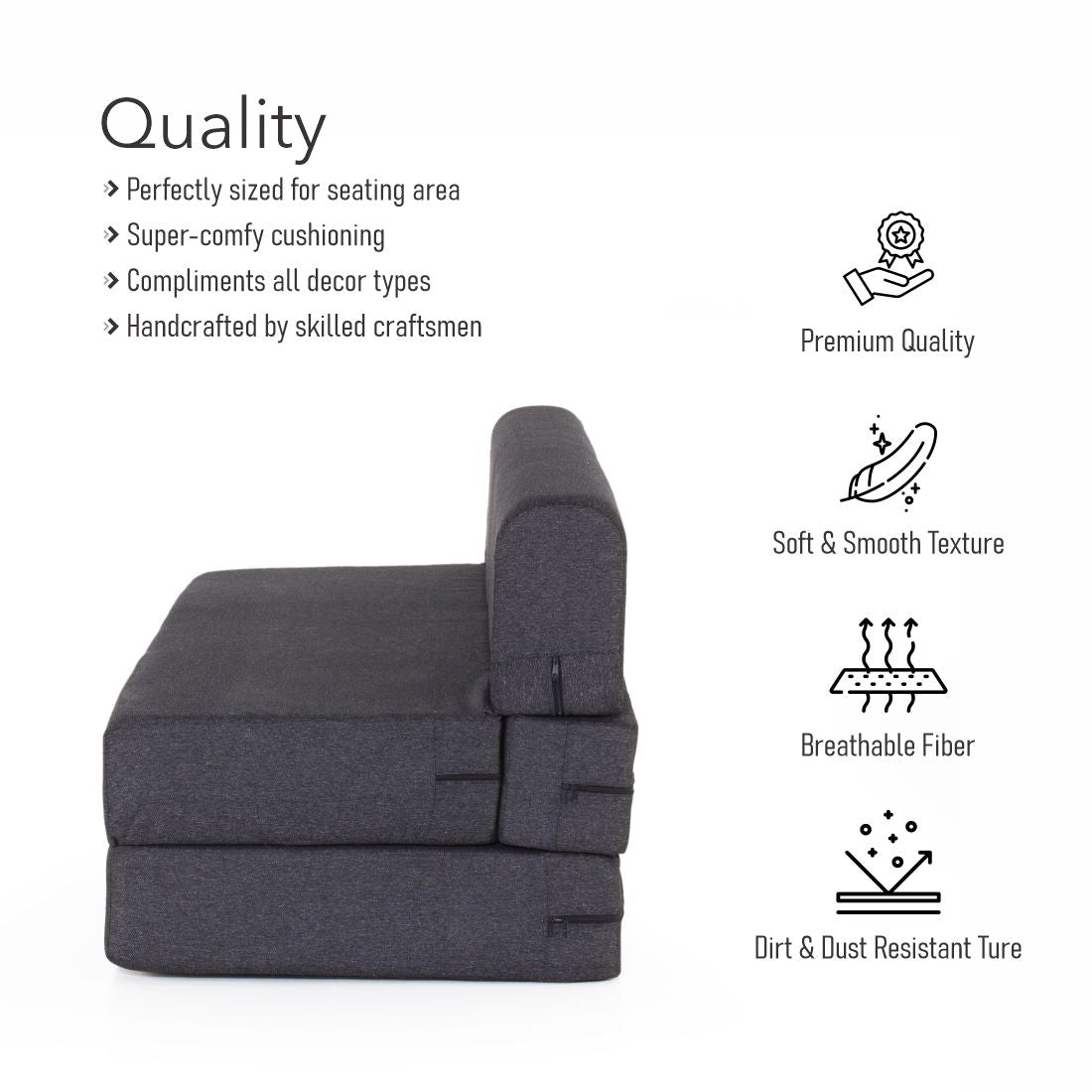 Zen 3-seater Jute Sofa Cum Bed In Black Colour