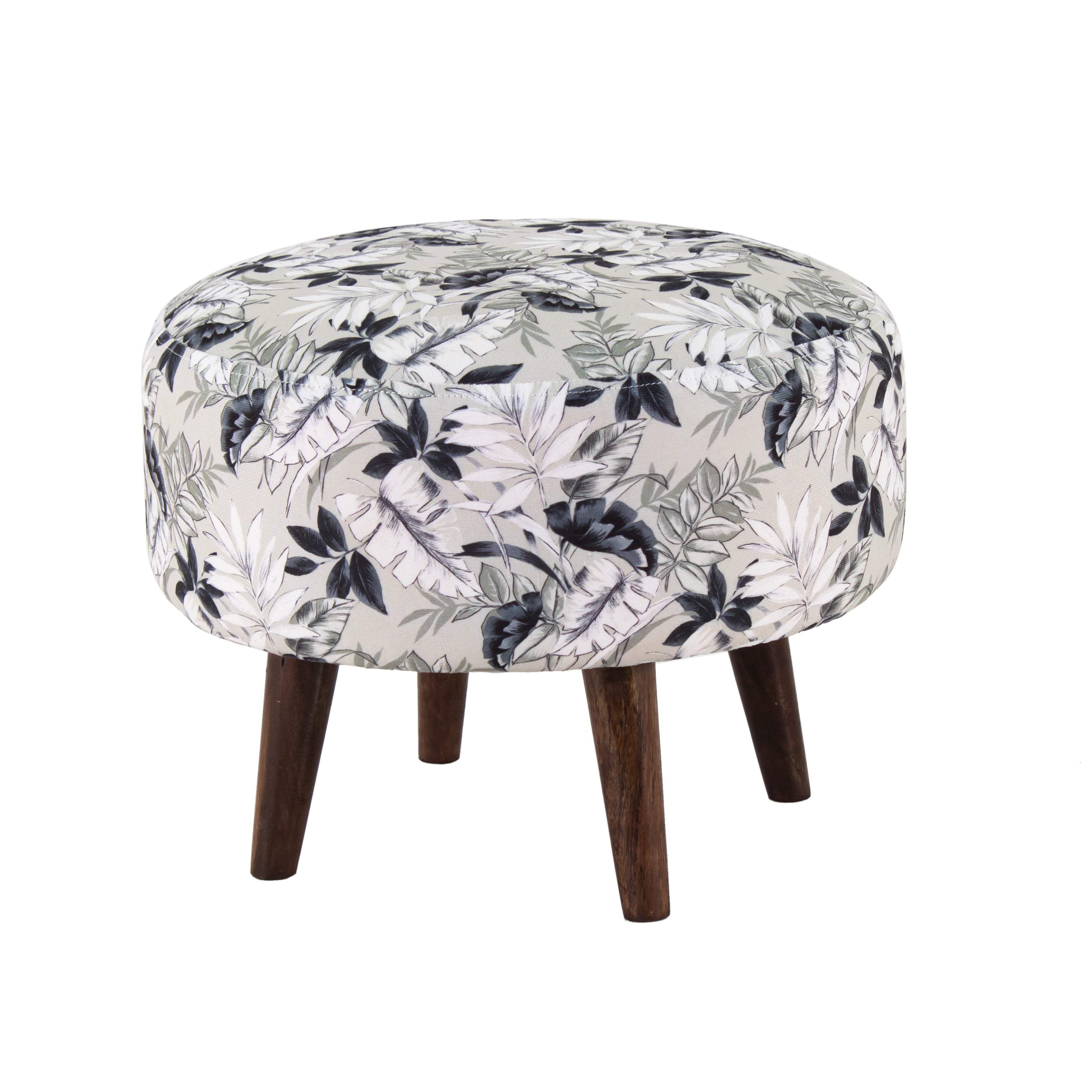 Floral Printed Round Shape Stool, Pouf (12 Inch, Set of 2)