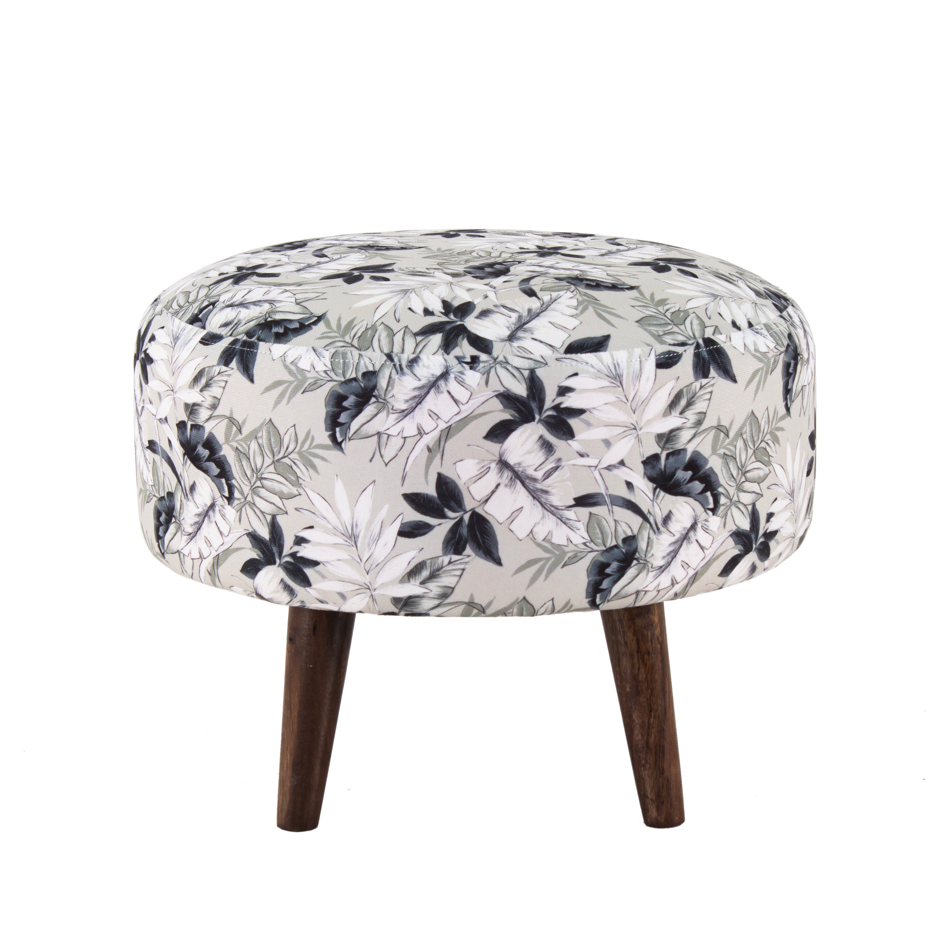 Floral Printed Round Shape Stool, Pouf (12 Inch, Set of 2)