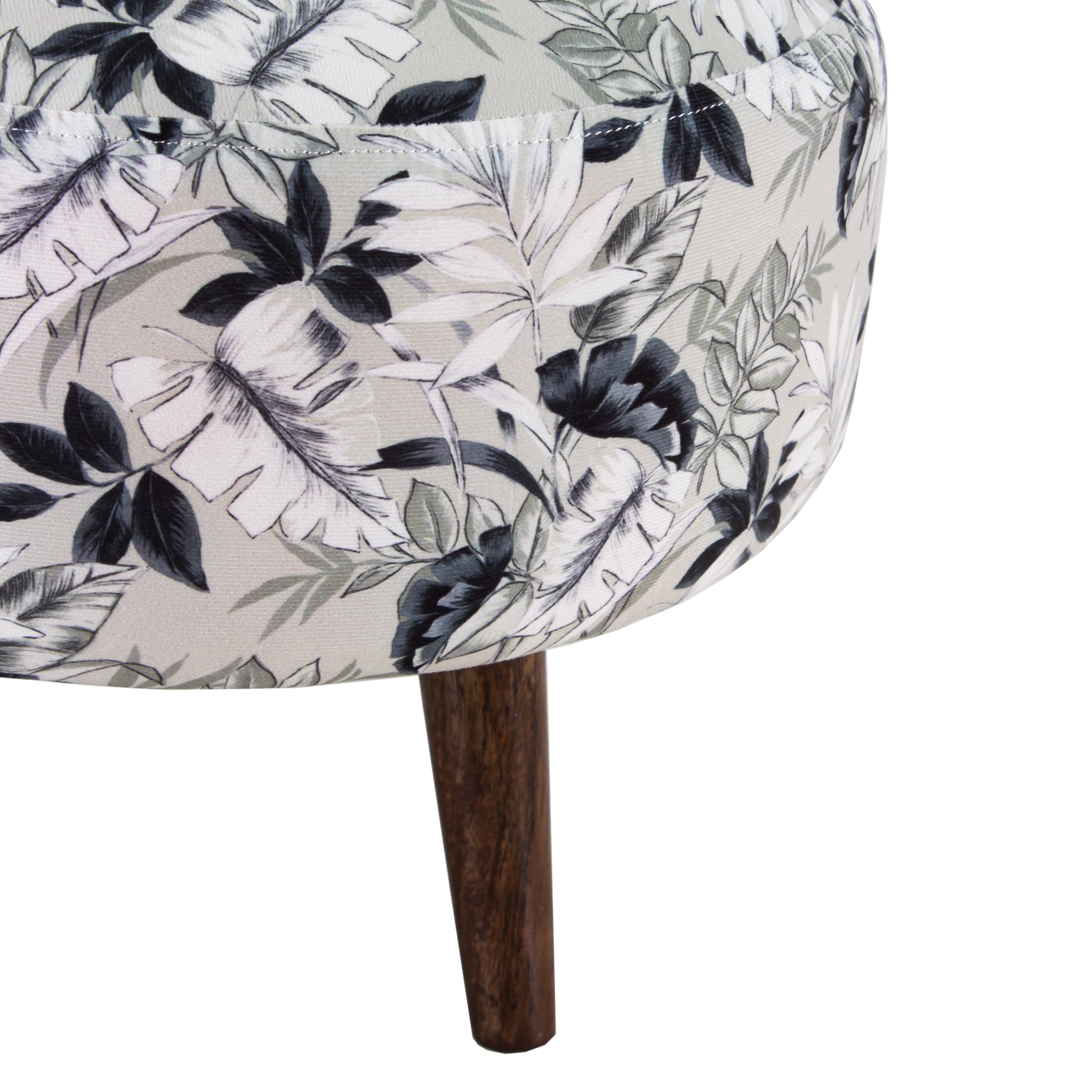 Floral Printed Round Shape Stool, Pouf (12 Inch, Set of 2)