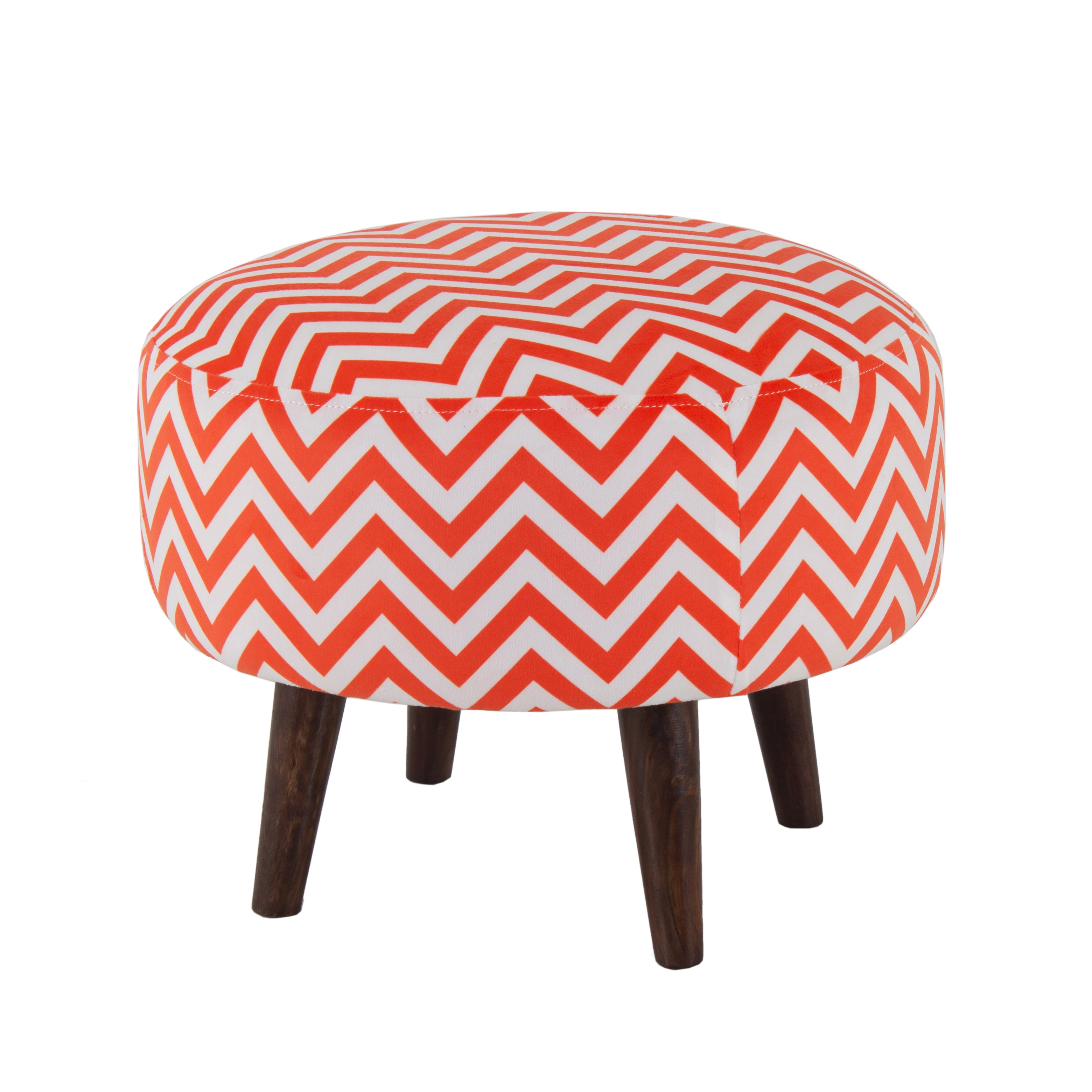 Zigzag Printed Round Shape Pouf (12 Inch, Set of 2)