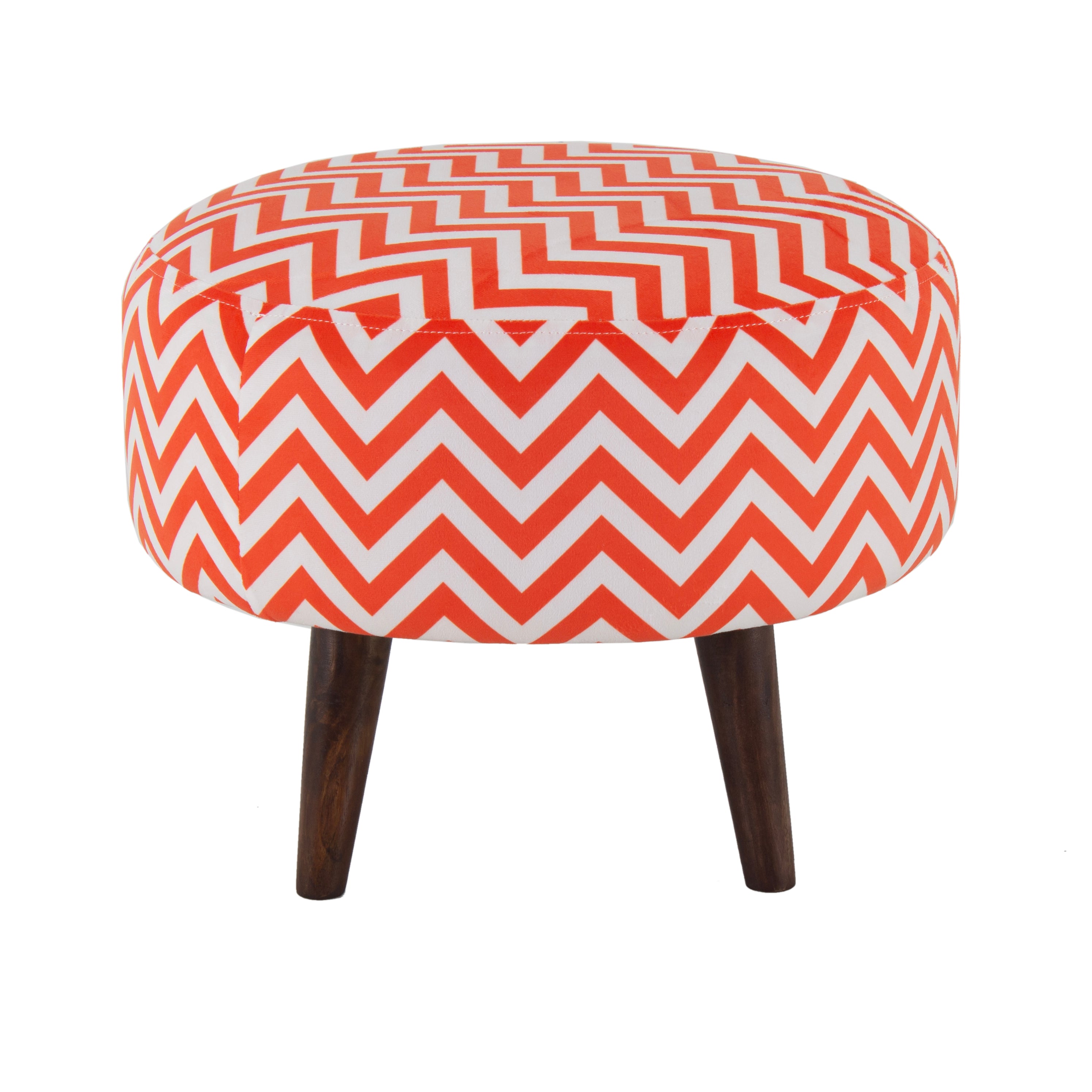 Zigzag Printed Round Shape Pouf (12 Inch, Set of 2)