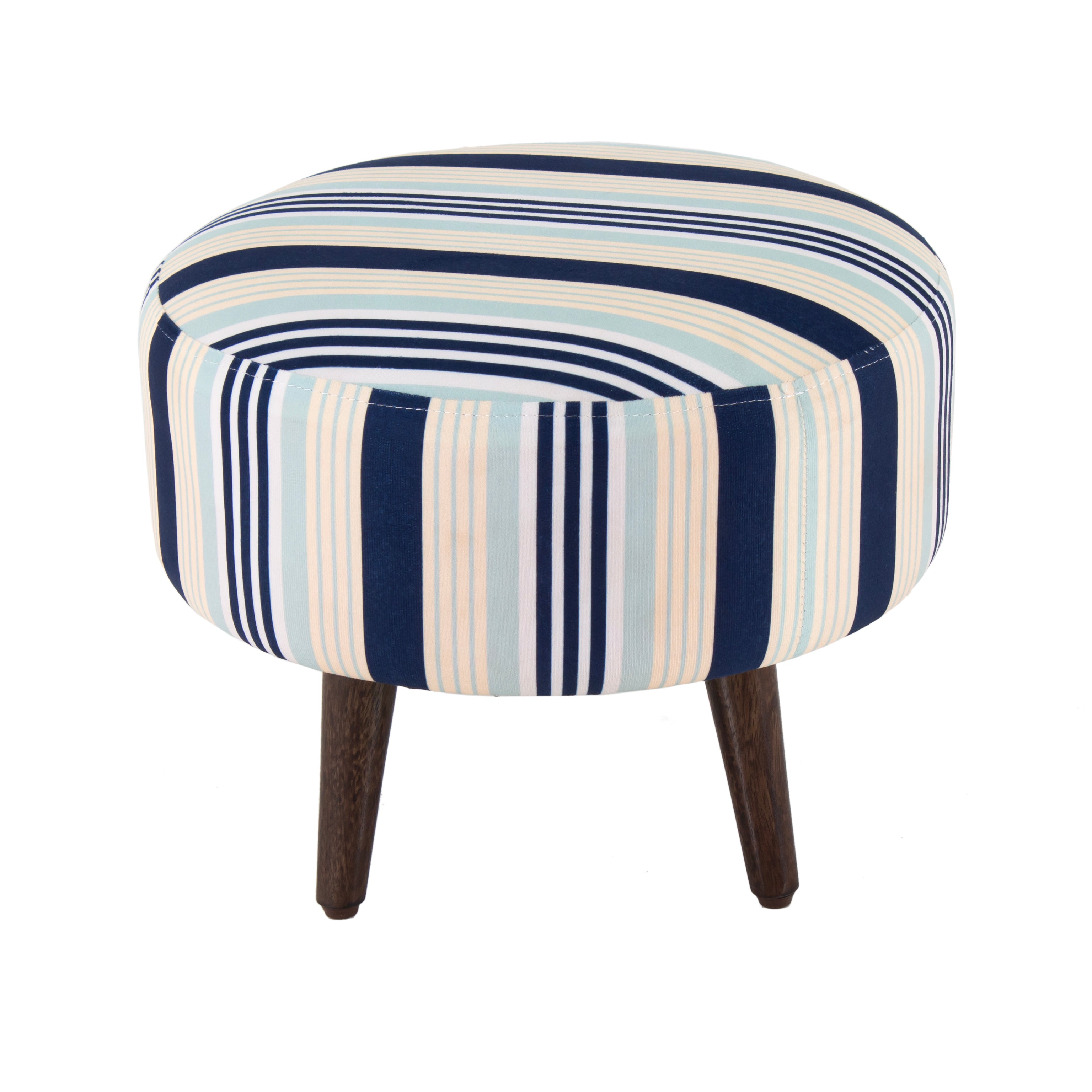 Stripes Printed Round Shape Pouf (12 Inch, Set of 2)