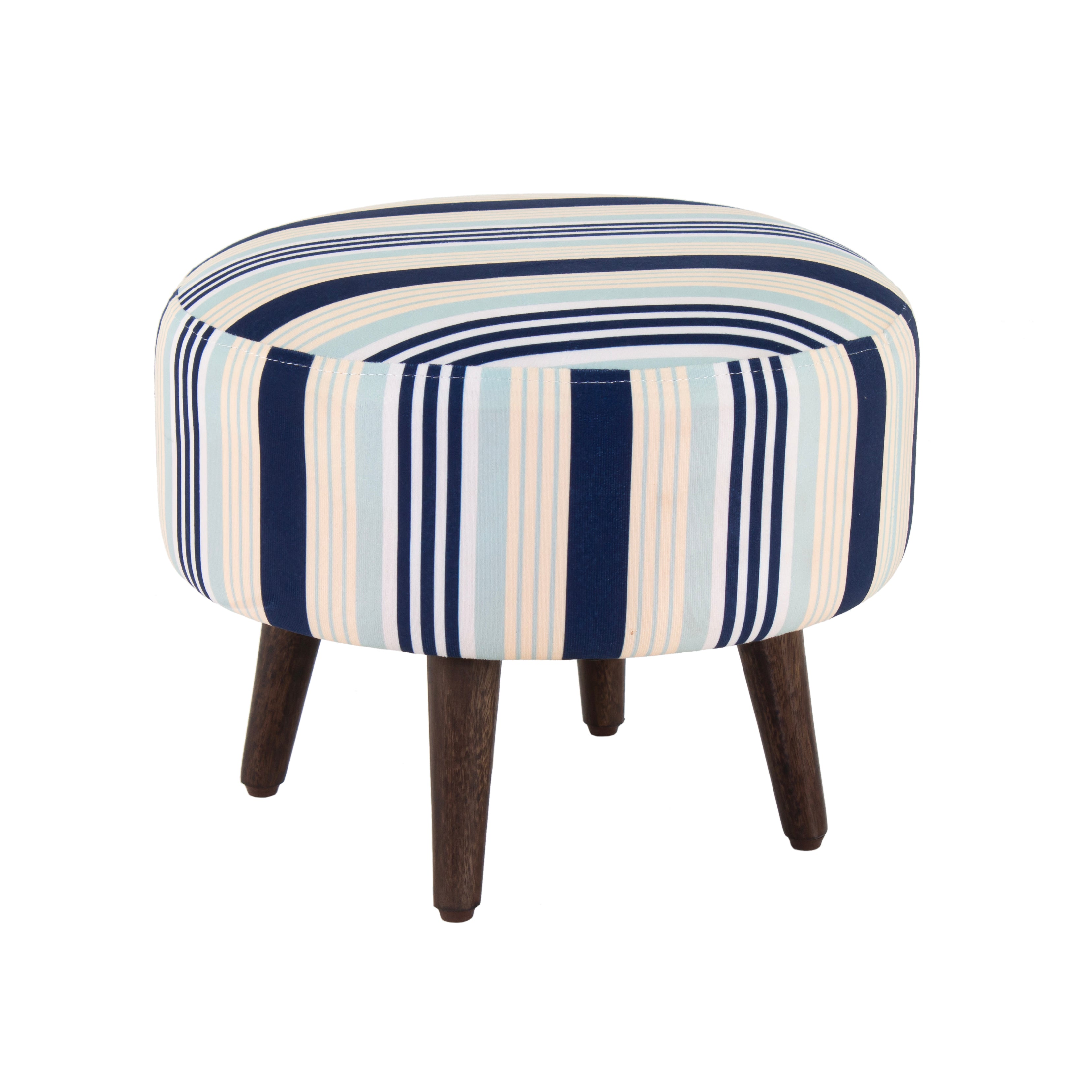 Stripes Printed Round Shape Pouf (12 Inch, Set of 2)