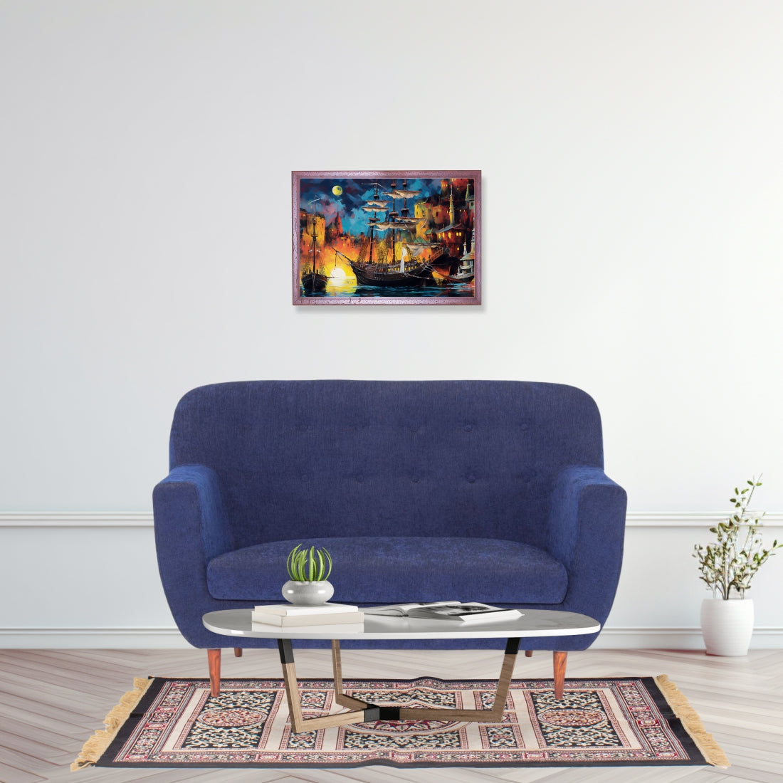 Rome 2-Seater Malfino Sofa In Dark Blue Colour