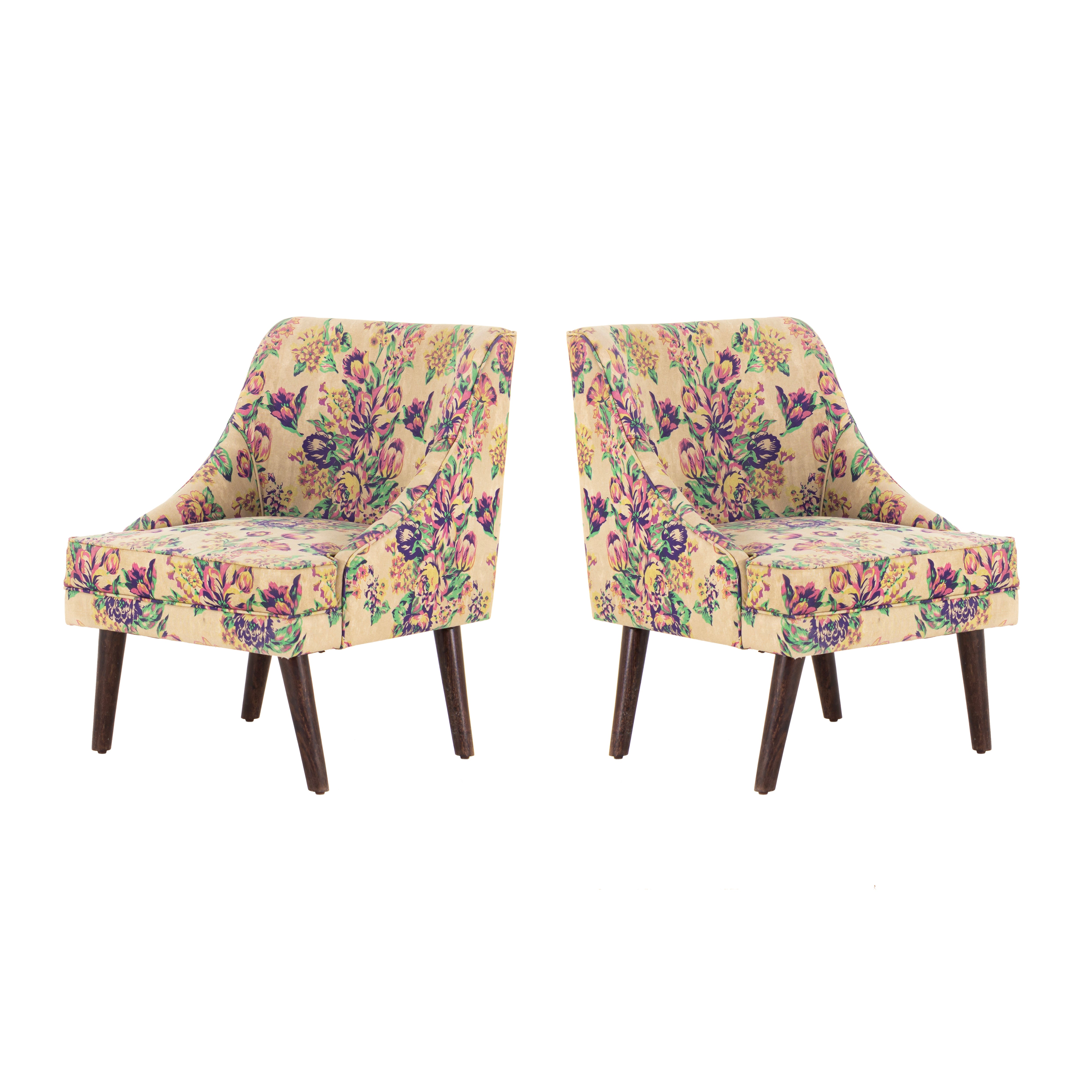 Peachtree Eleanor Chair Cotton Printed Fabric Yellow Color (Set Of 2)