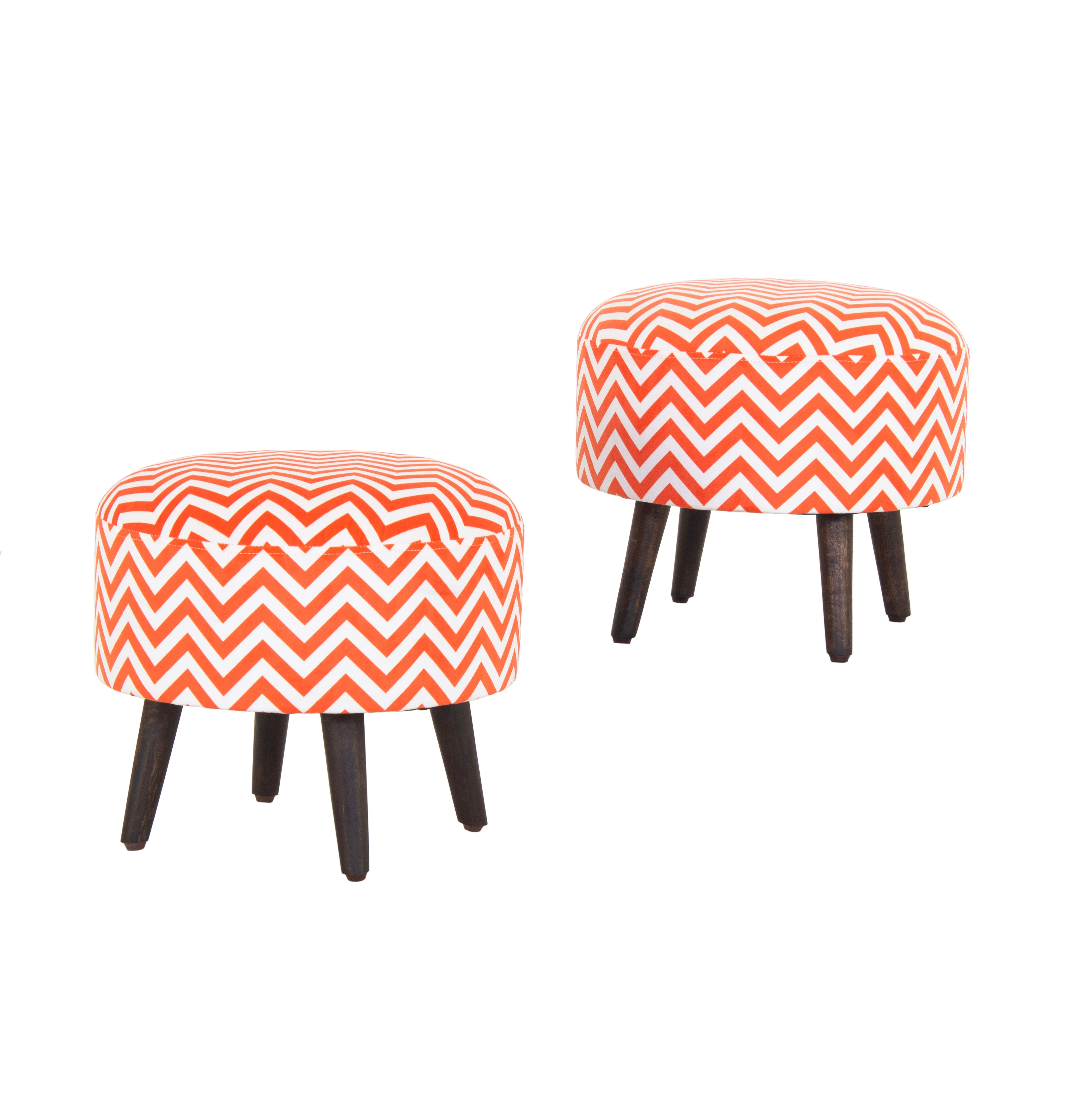 Zigzag Printed Round Shape Pouf (12 Inch, Set of 2)