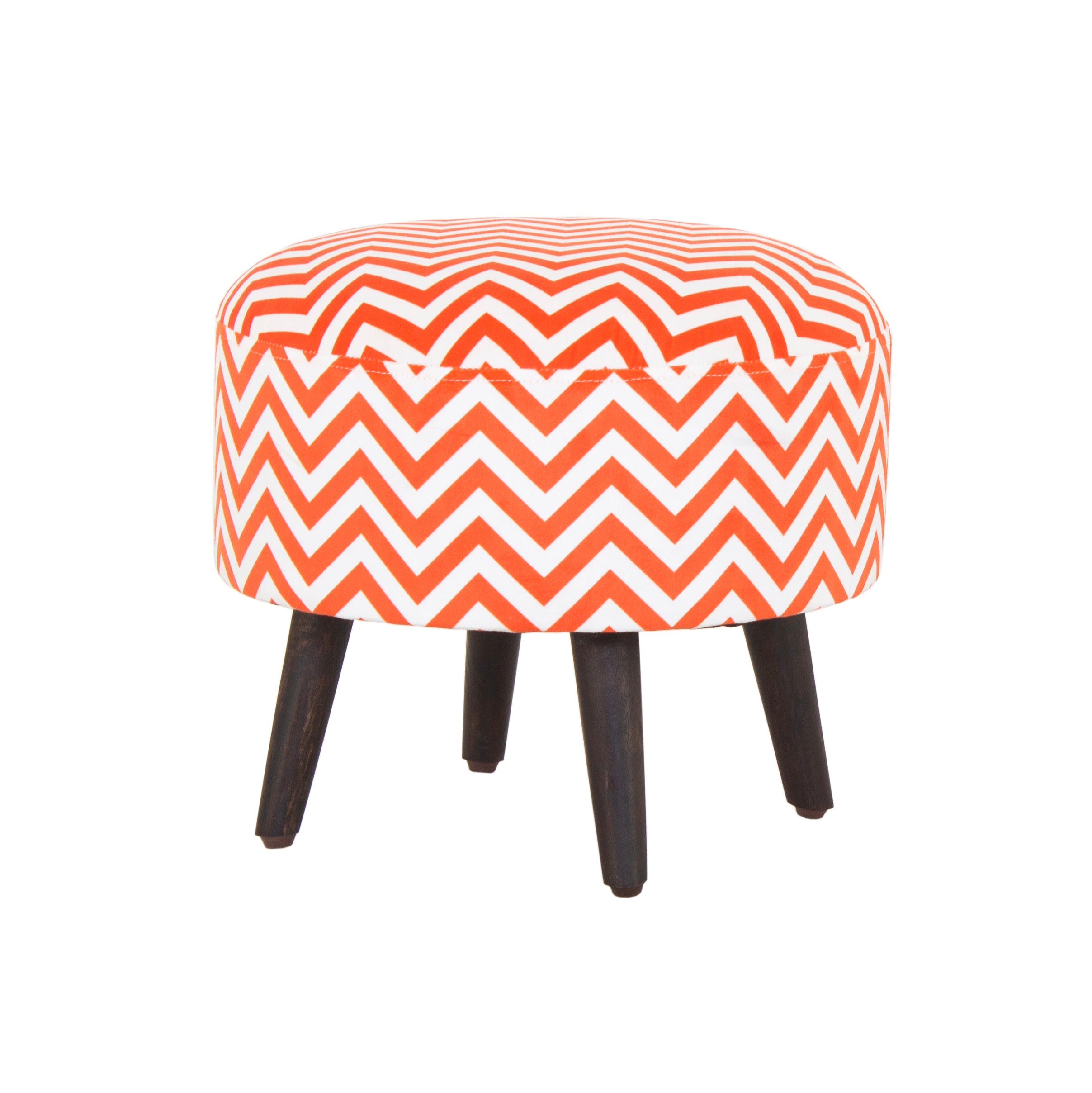 Zigzag Printed Round Shape Pouf (12 Inch, Set of 2)