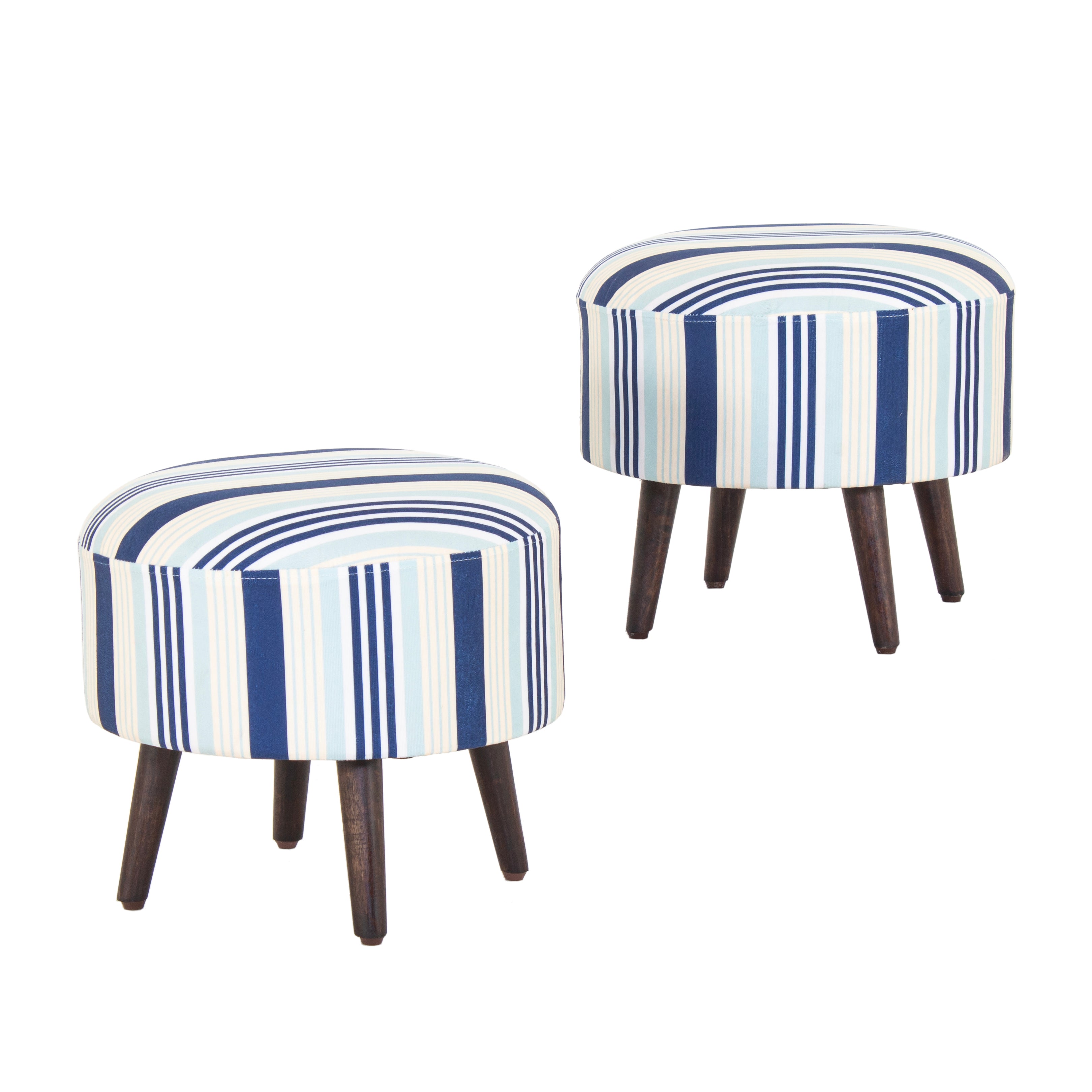 Stripes Printed Round Shape Pouf (12 Inch, Set of 2)