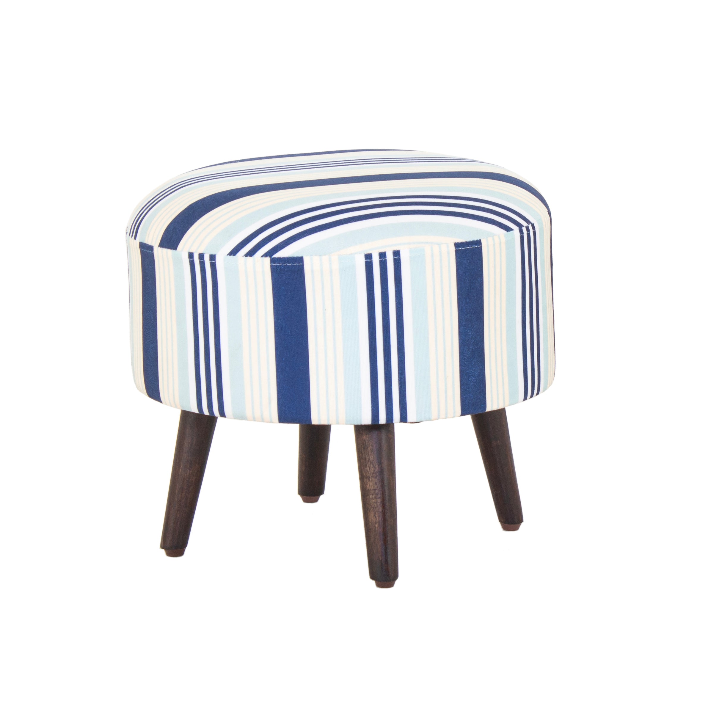 Stripes Printed Round Shape Pouf (12 Inch, Set of 2)