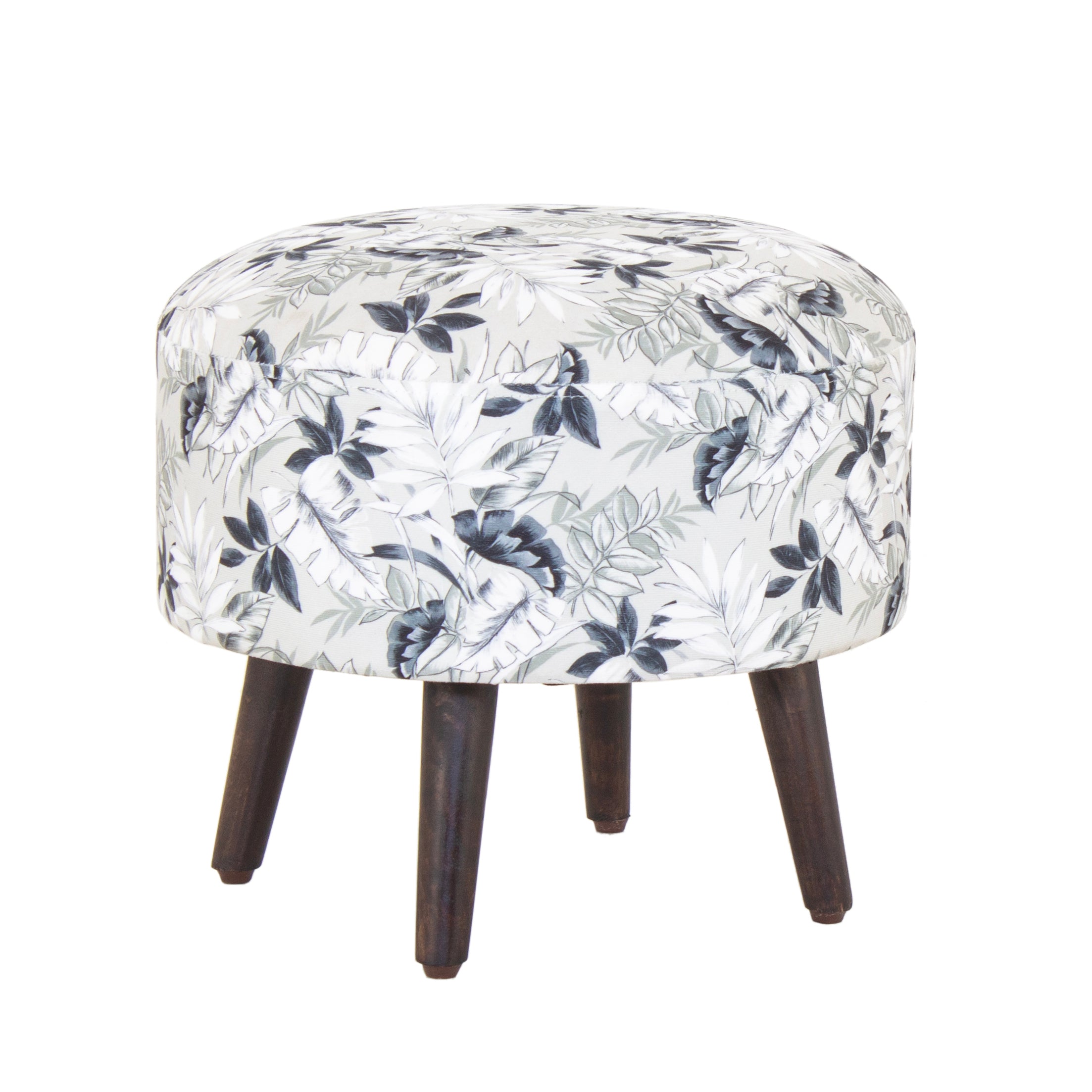 Floral Printed Round Shape Stool, Pouf (12 Inch, Set of 2)