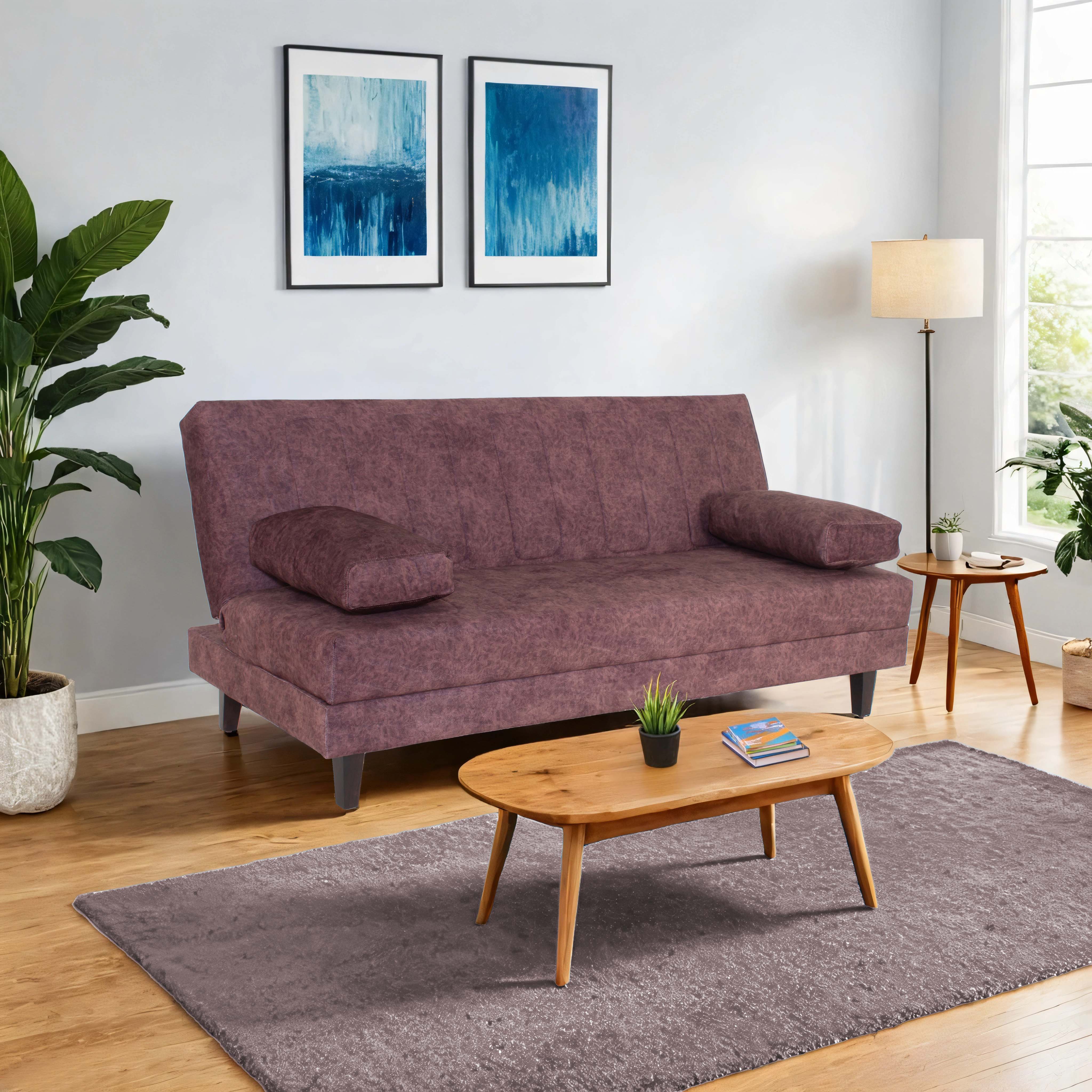 Dizon 3-Seater Suede Sofa Cum Bed In Brown Colour