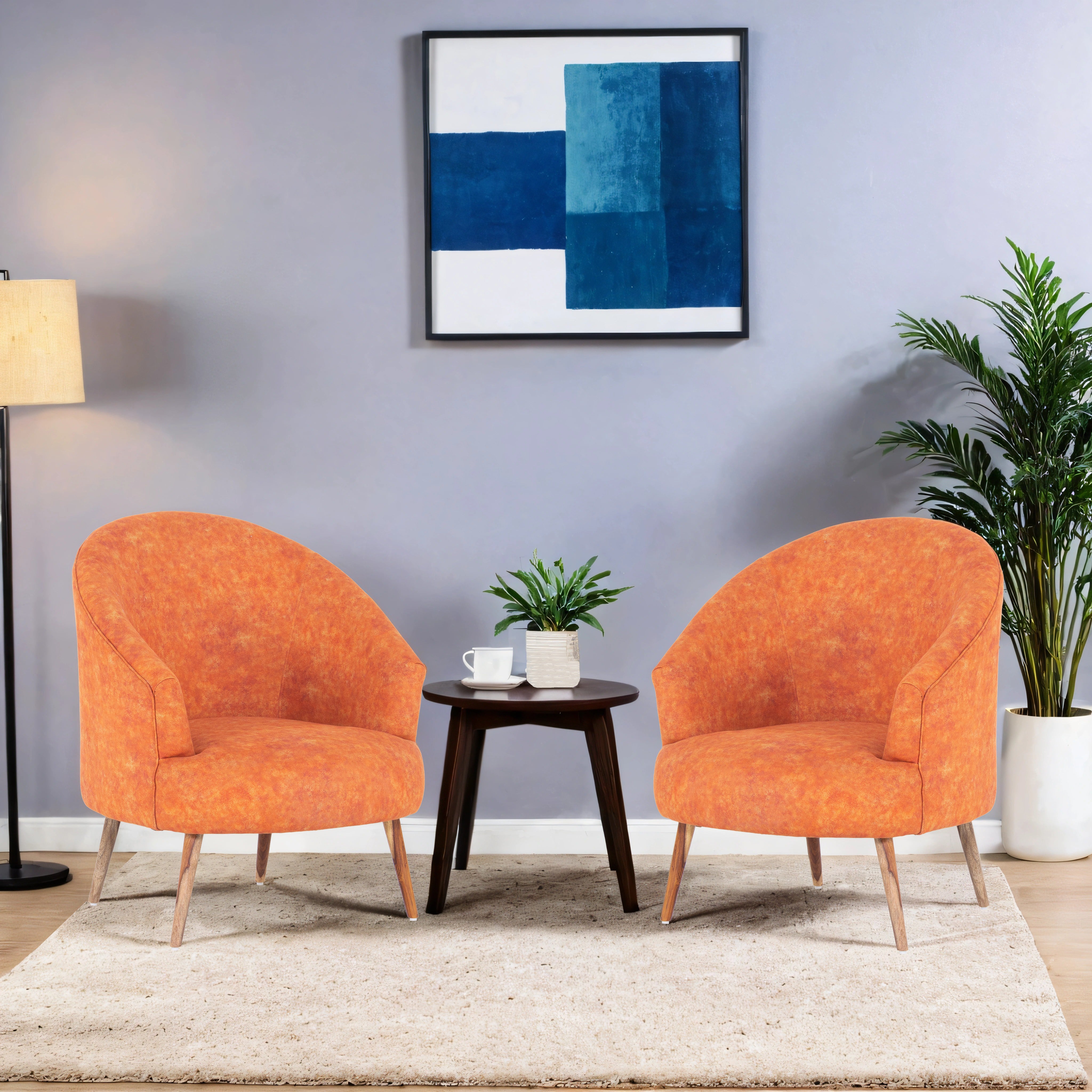 Bonica Suede Chair With Arm in Orange Colour (Set Of 2)