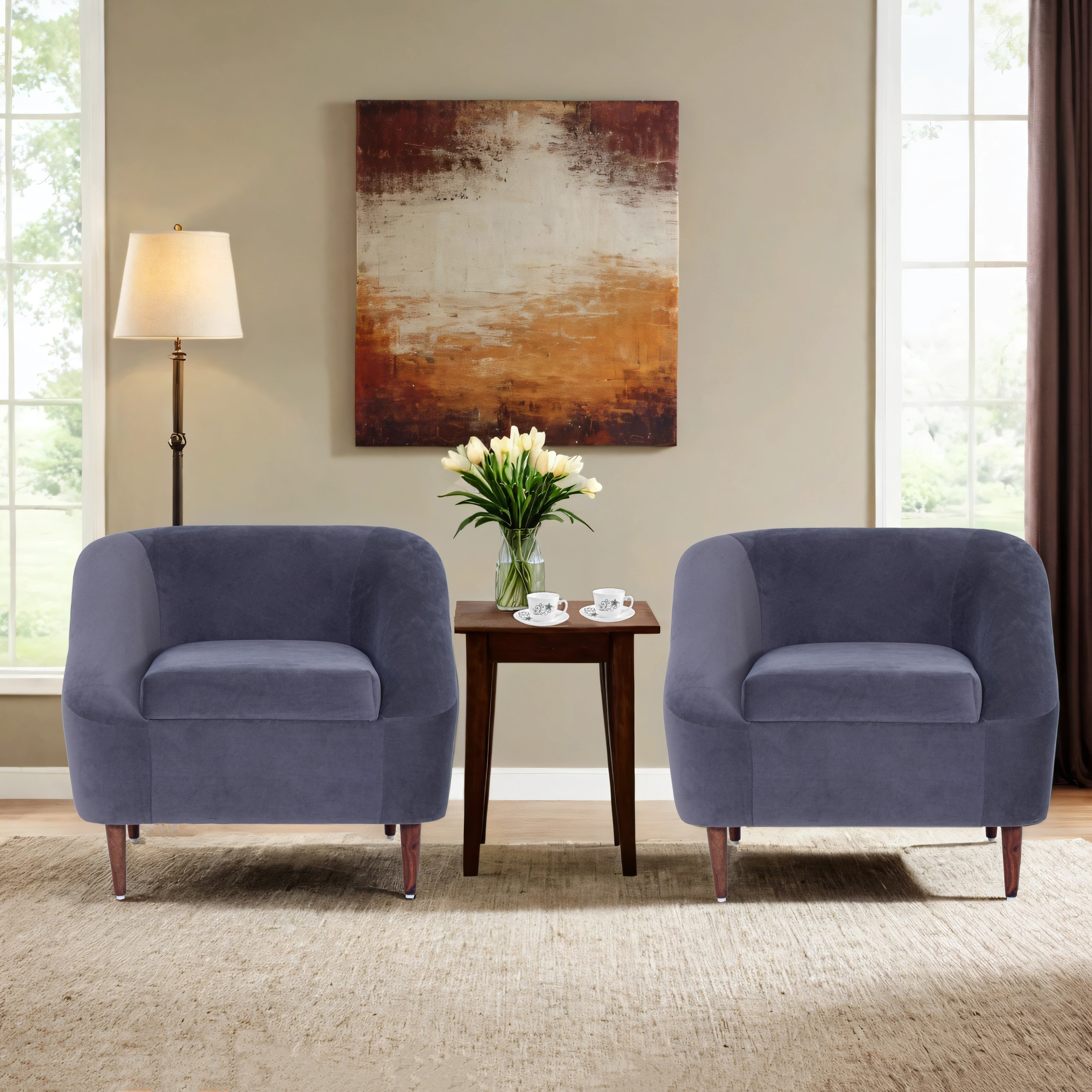 Jessica Velvet Chair With Arm In Grey Colour (Set Of 2)