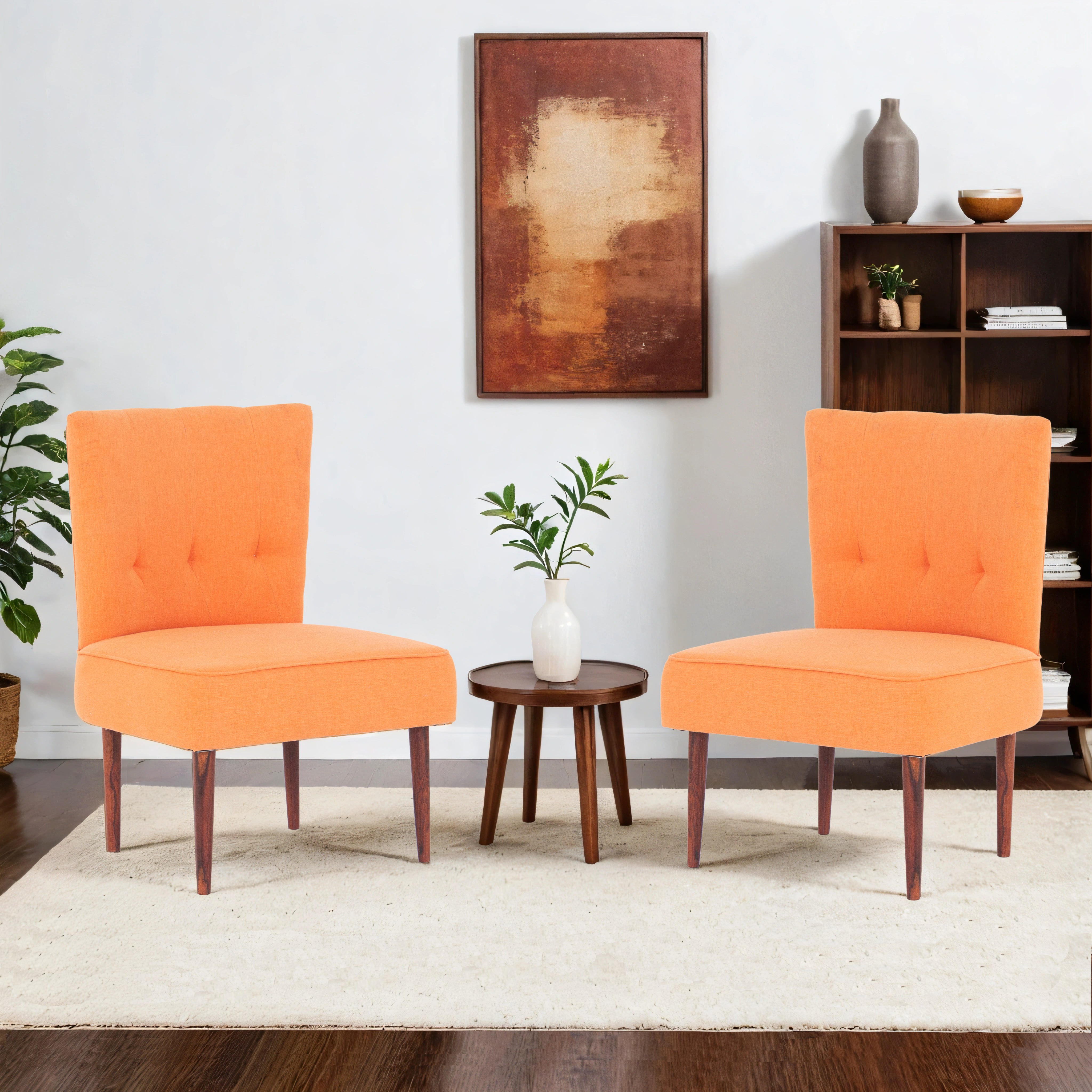 Hellena Cotton Chair In Orange Colour (Set Of 2)