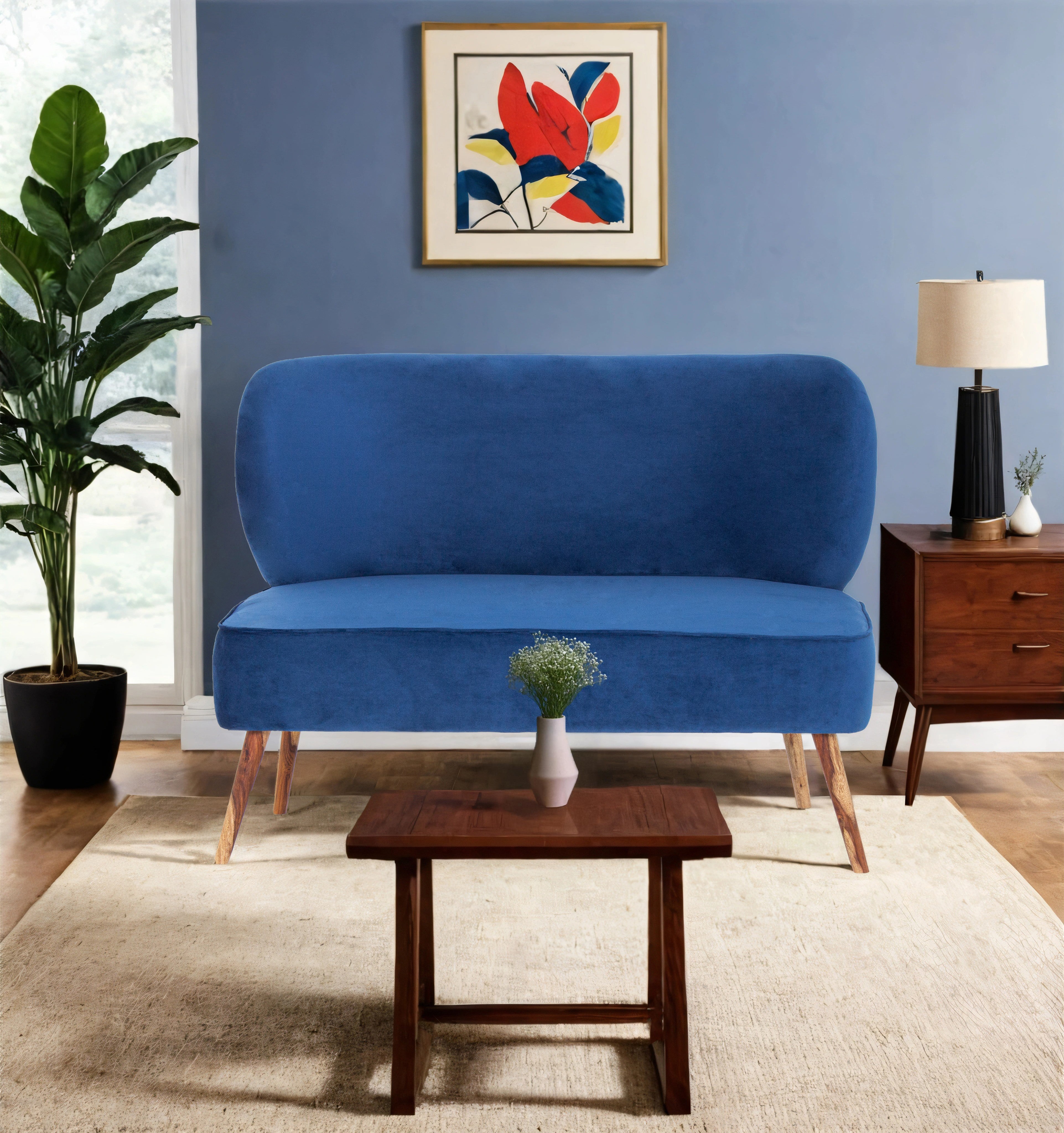 Carbo 2-Seater Velvet Chair In Blue Colour