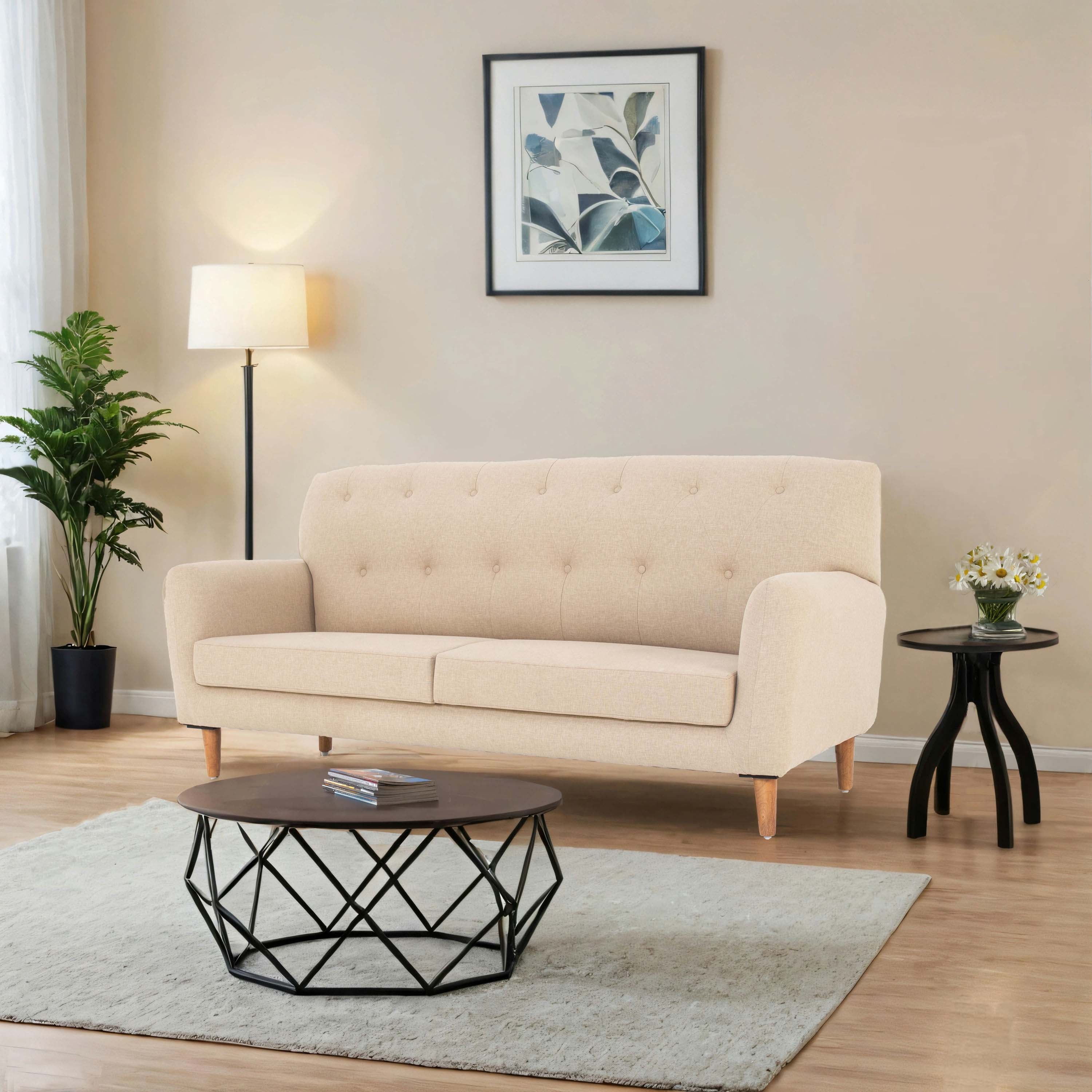 Tuxido 3-Seater Cotton Sofa In Beige Colour