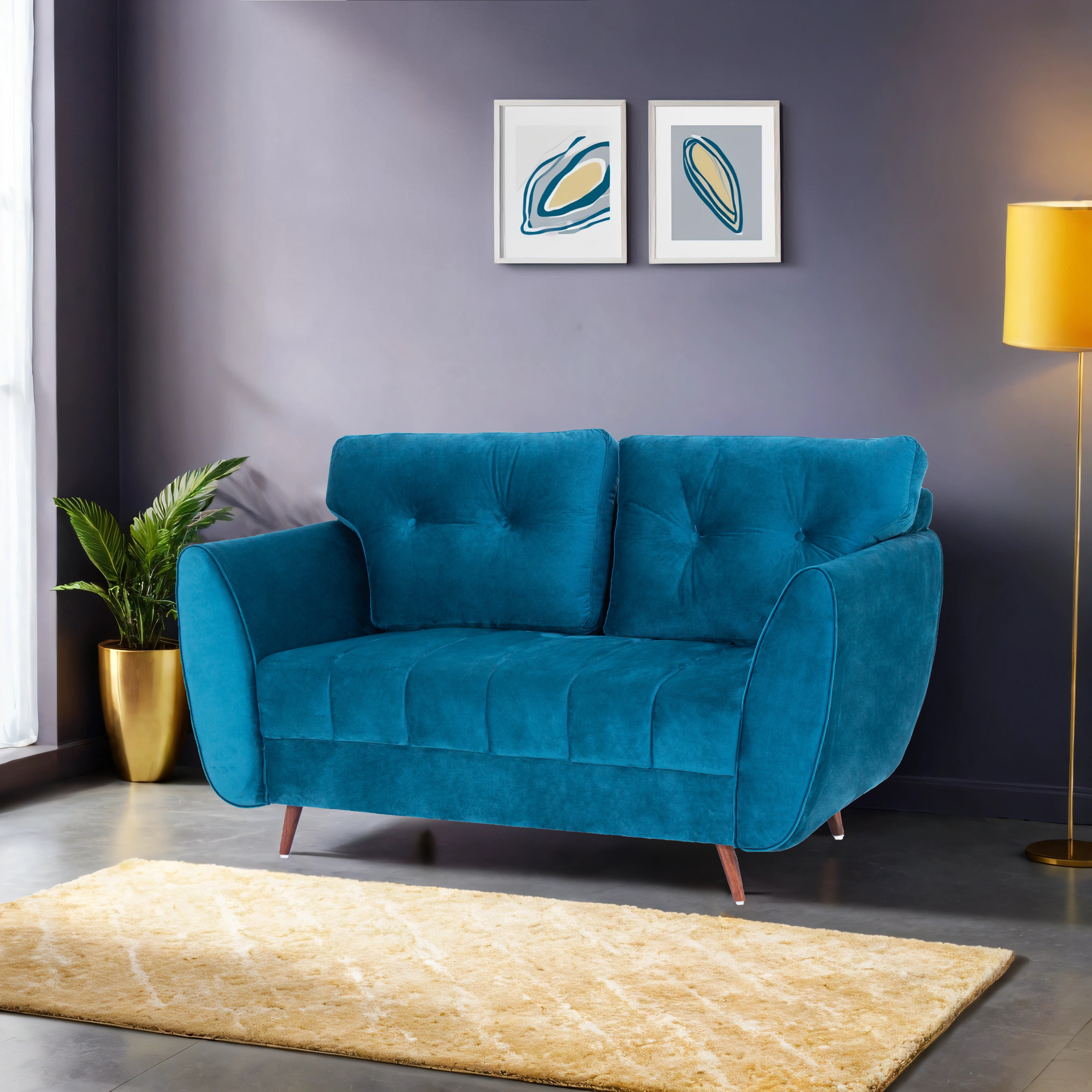 Eden 2-Seater Velvet Sofa In Teal Green Colour