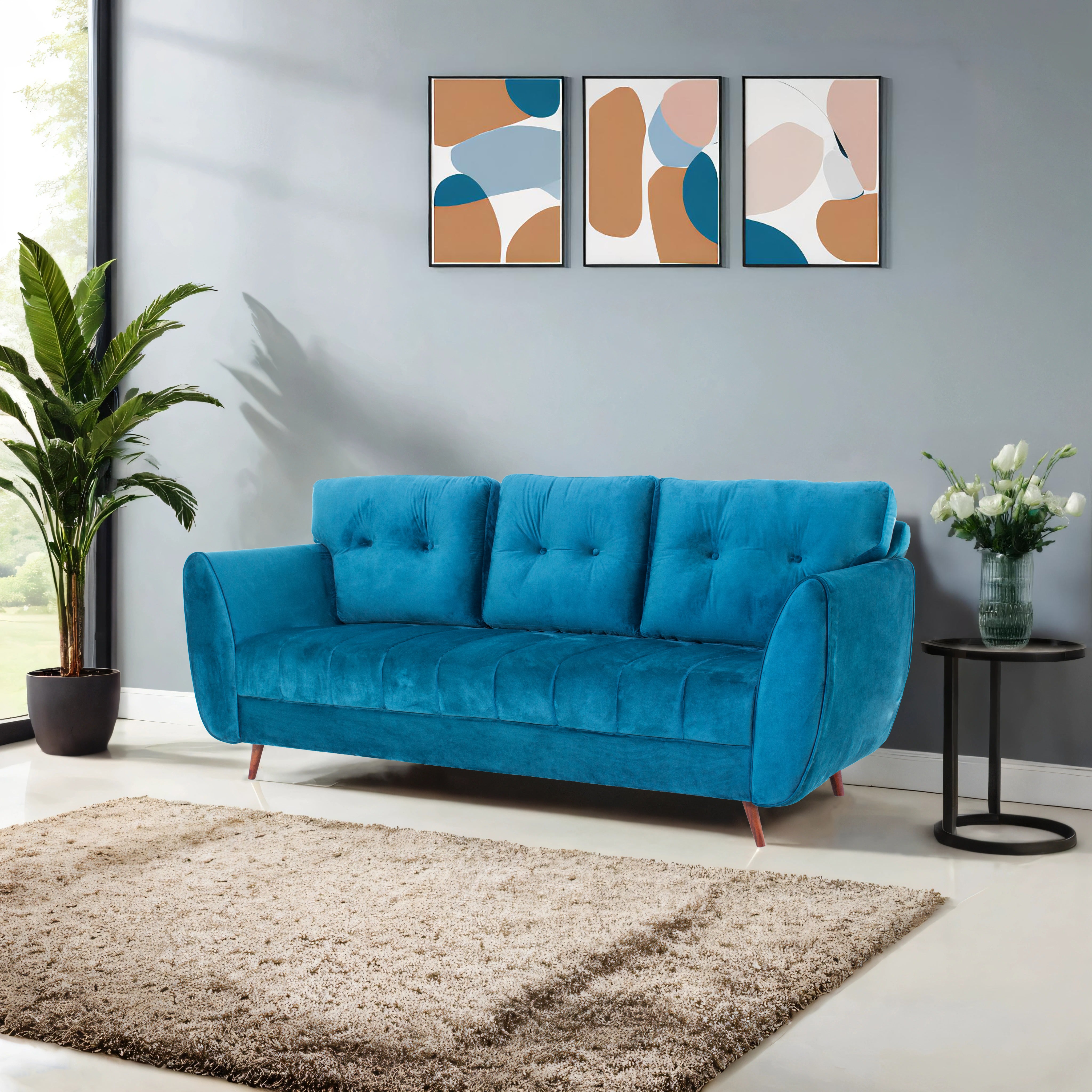 Eden 3-Seater Velvet Sofa In Teal Green Colour