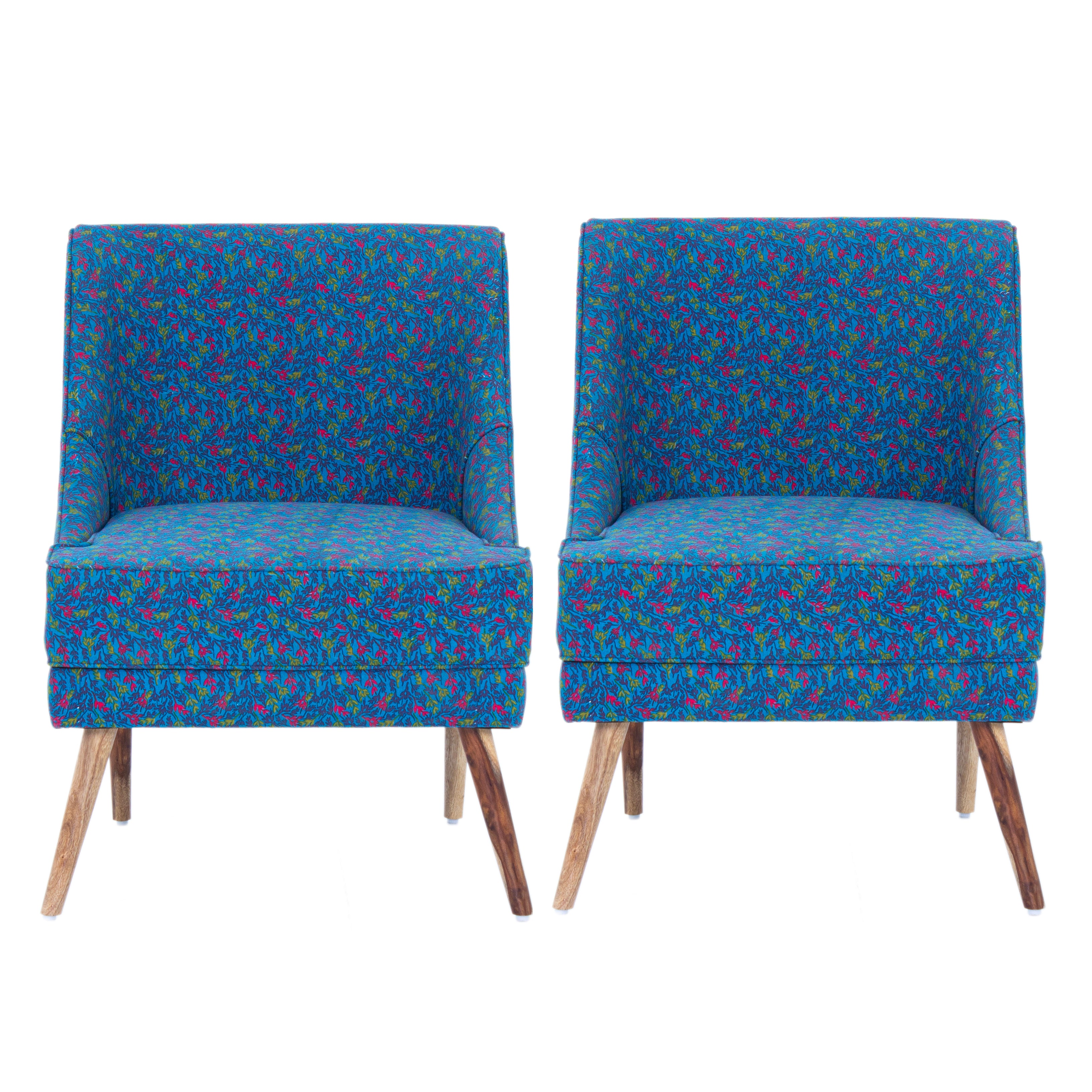 Eleanor Printed Cotton Chair In Blue Colour (Set Of 2)