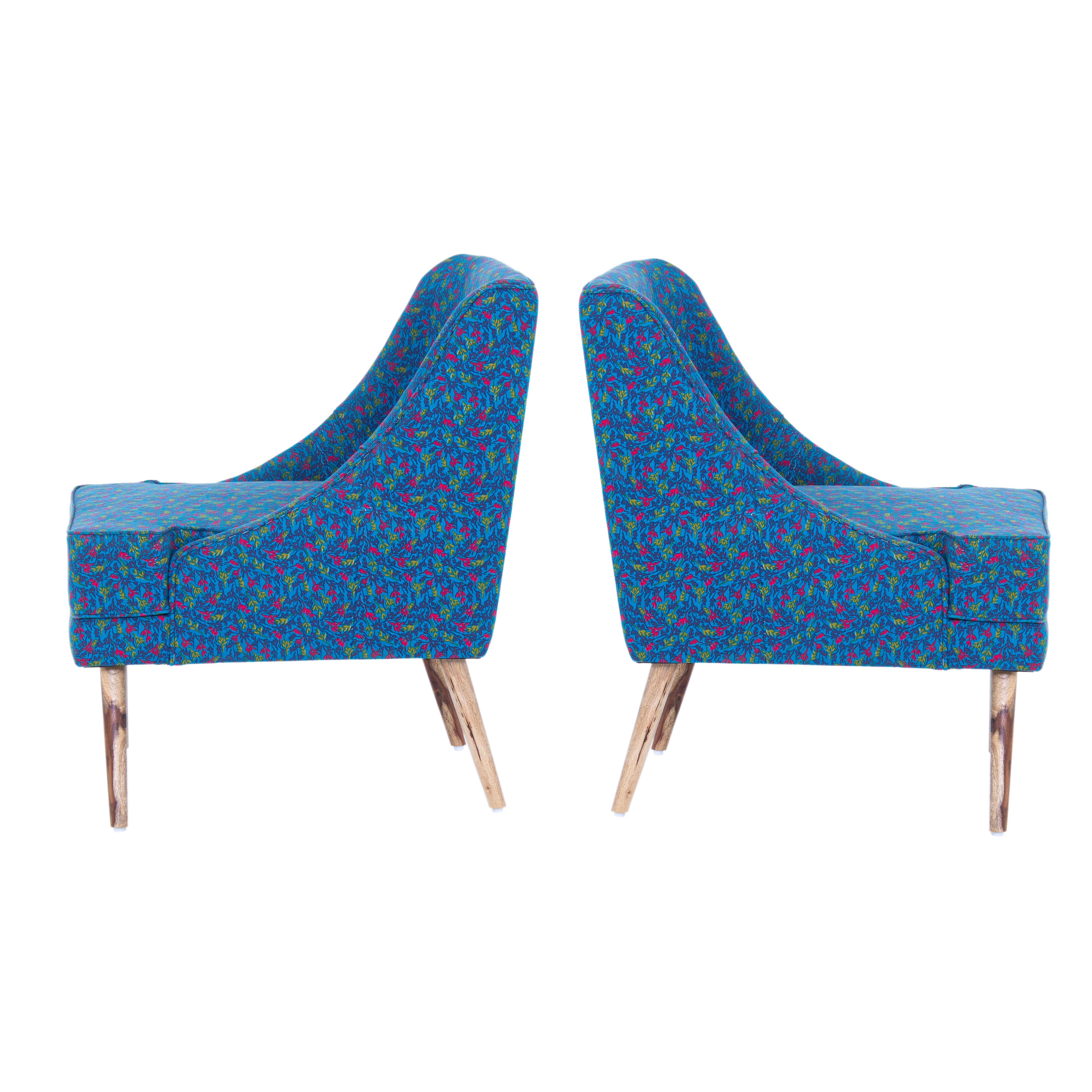 Eleanor Printed Cotton Chair In Blue Colour (Set Of 2)