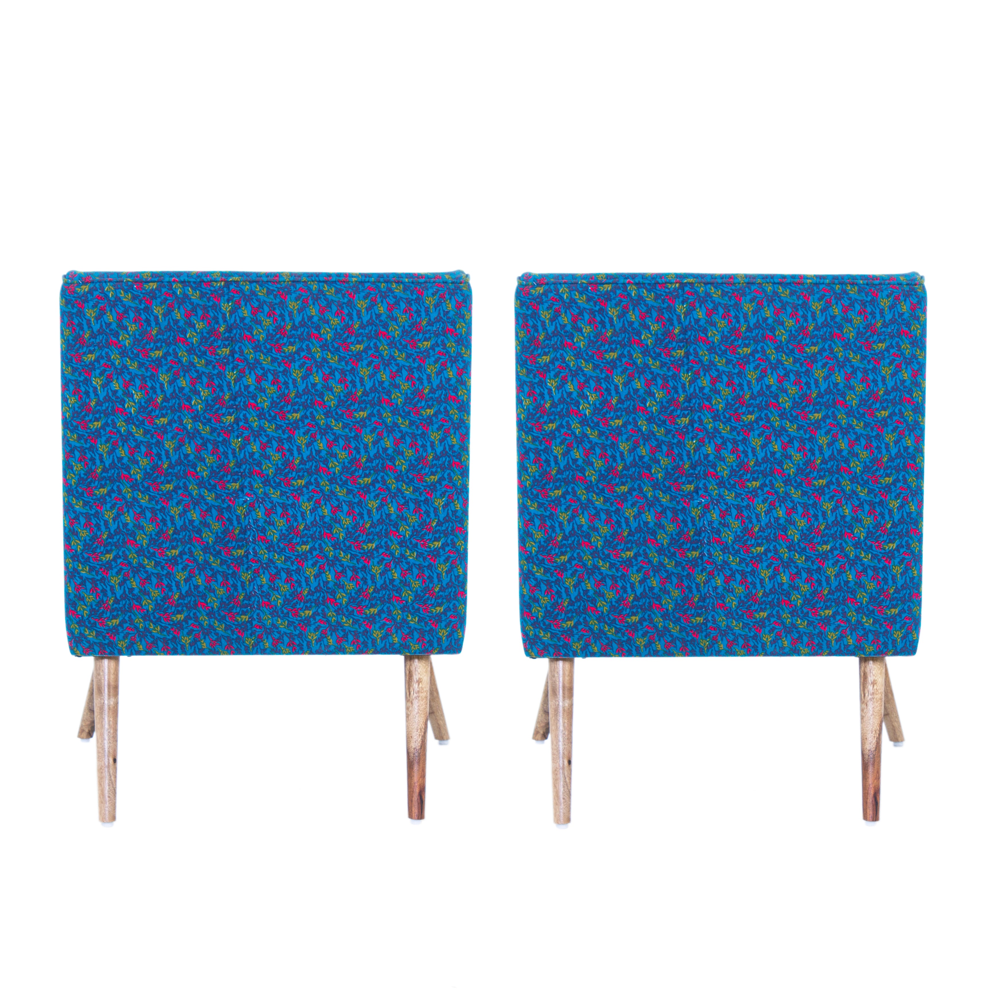 Eleanor Printed Cotton Chair In Blue Colour (Set Of 2)