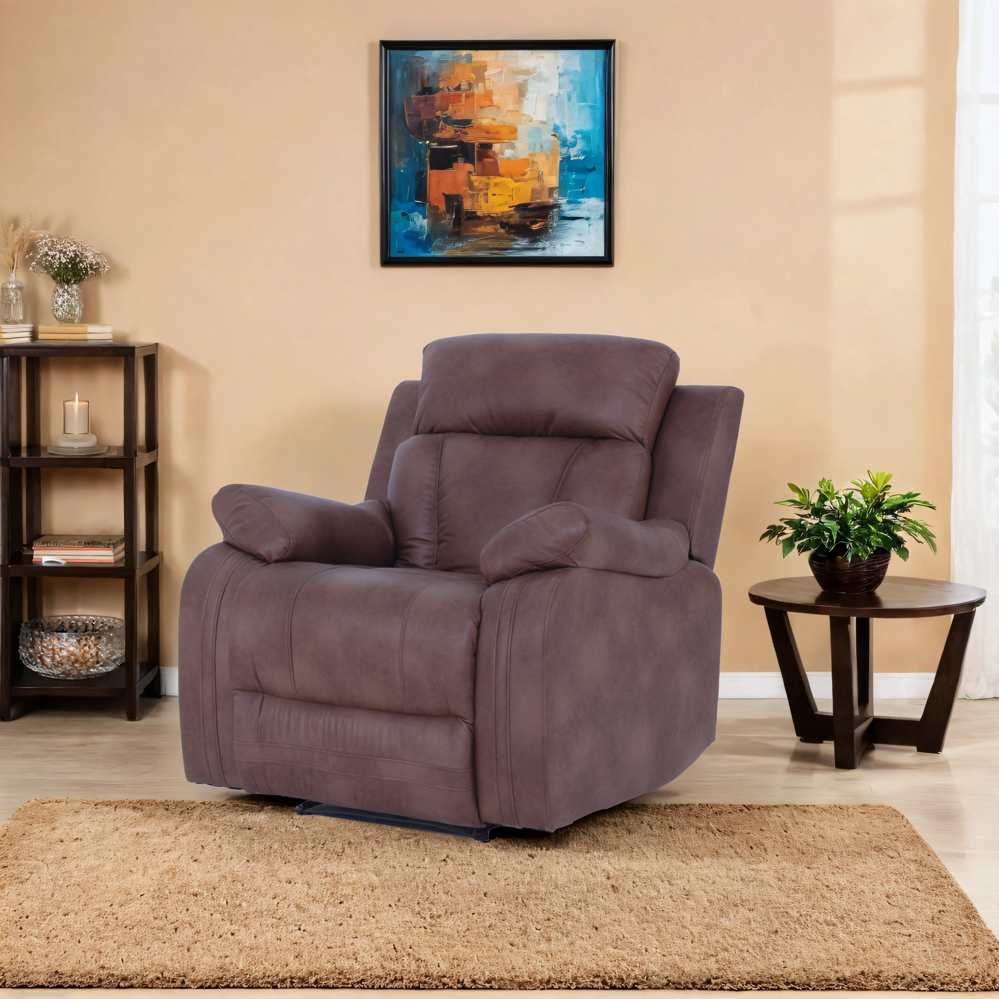 Carrera Suede Leatherite Recliner Sofa In Cinnamon Brown Colour