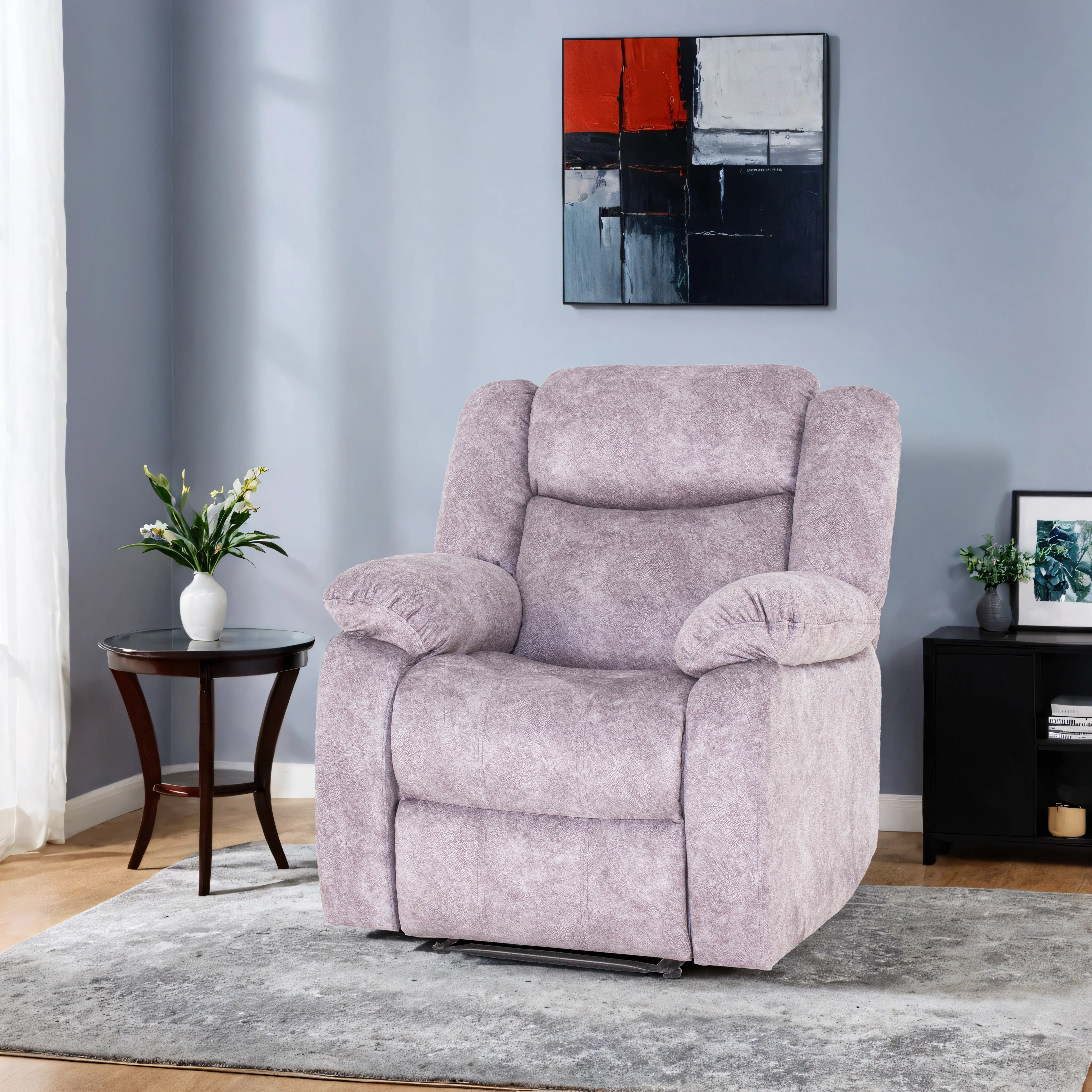 Peachtree Single Seater Recliner Avalon Swed Fabric (Light Grey)