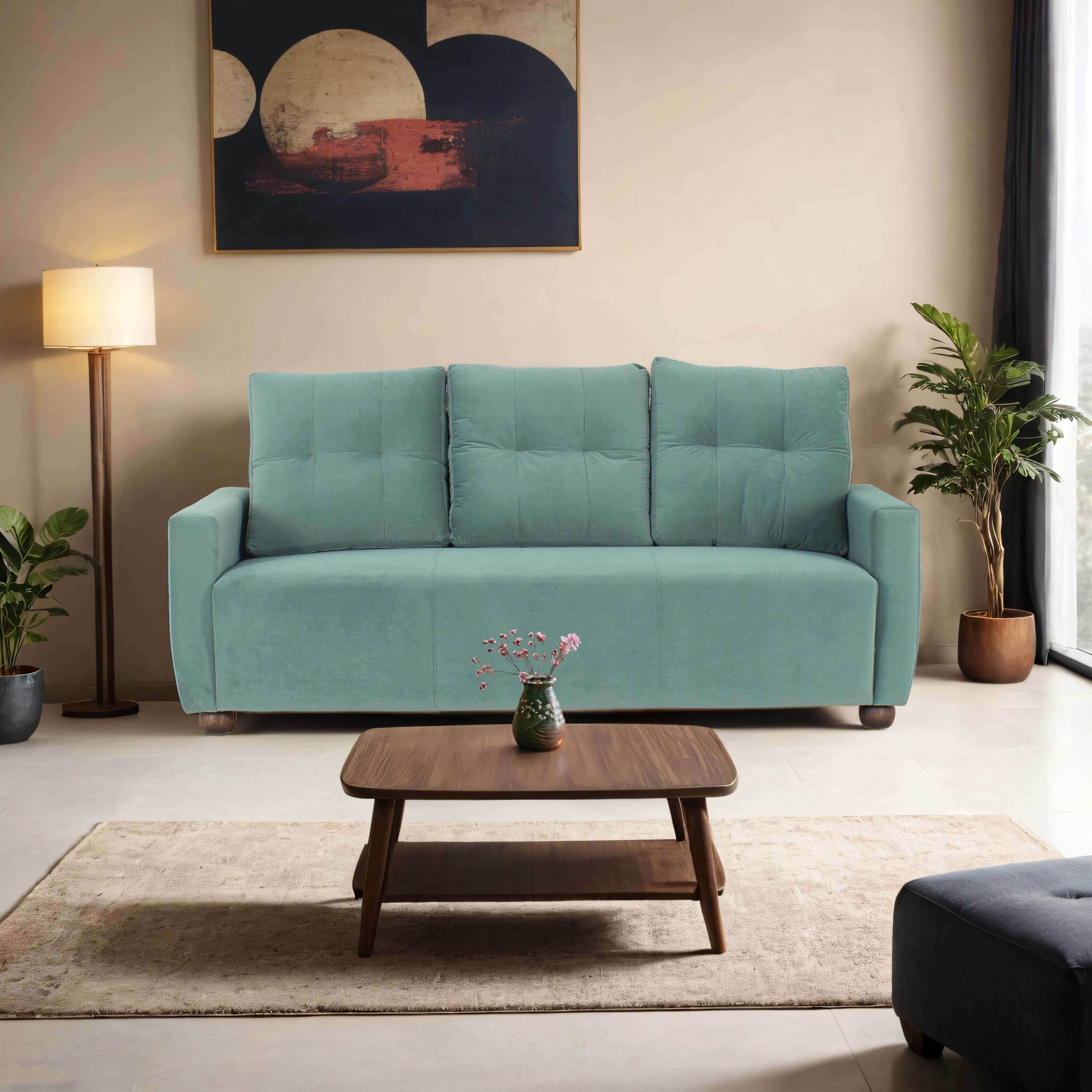 Napier 3-Seater Velvet sofa in Light Green colour - Peachtree Home