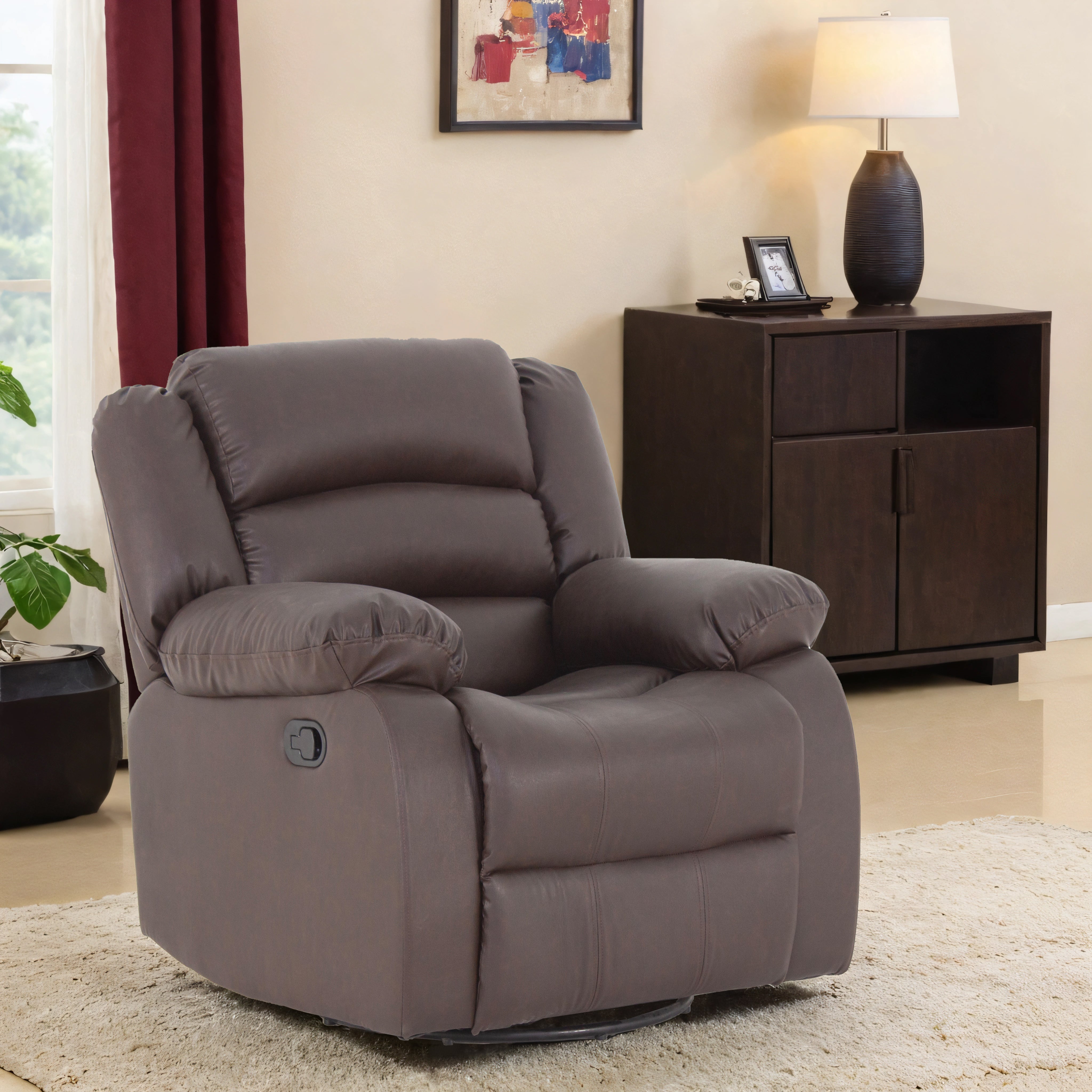 Alexandra Leatherite Recliner With Rocker In Brown Colour