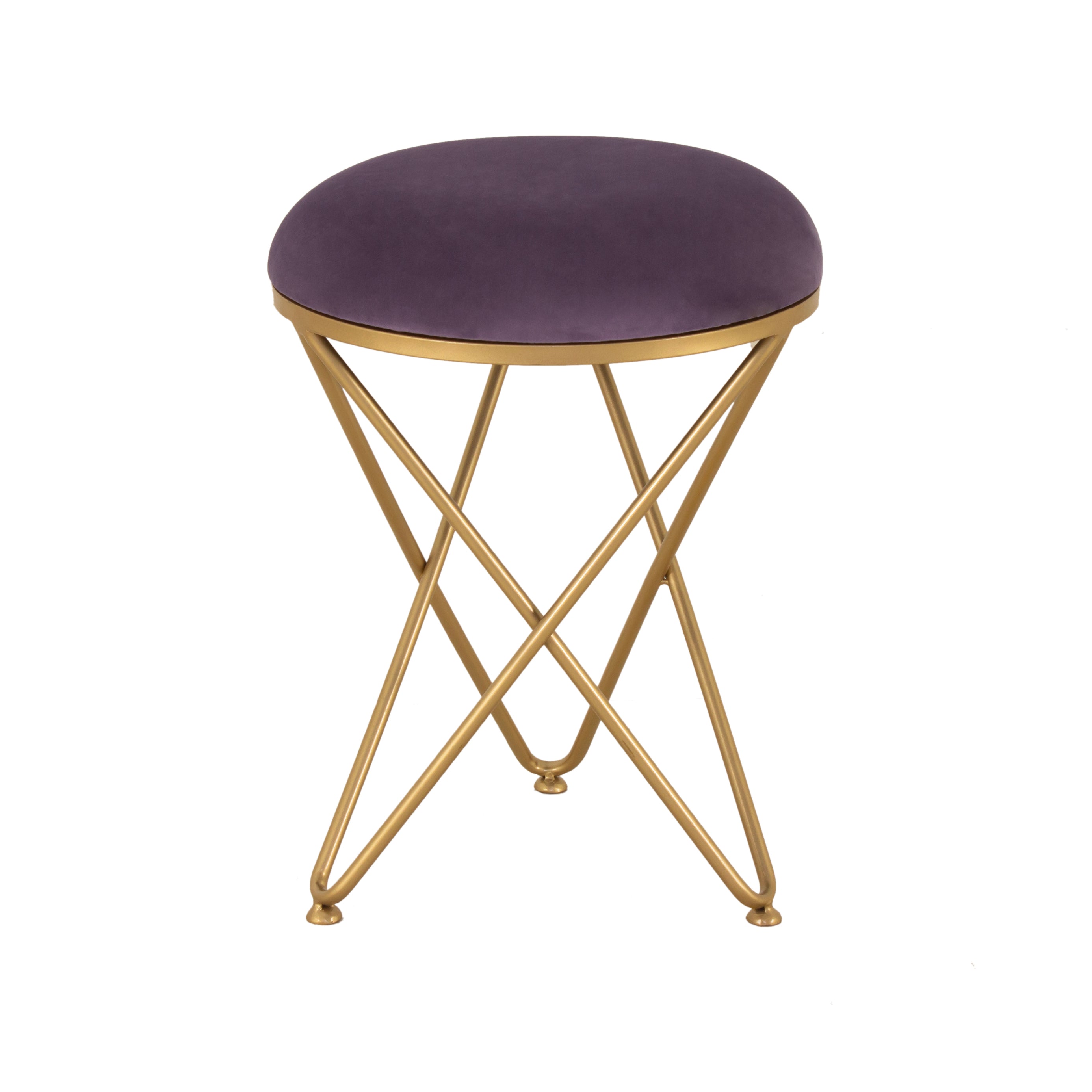 Round Printed Stool For Living Room, Ottoman (Purple)