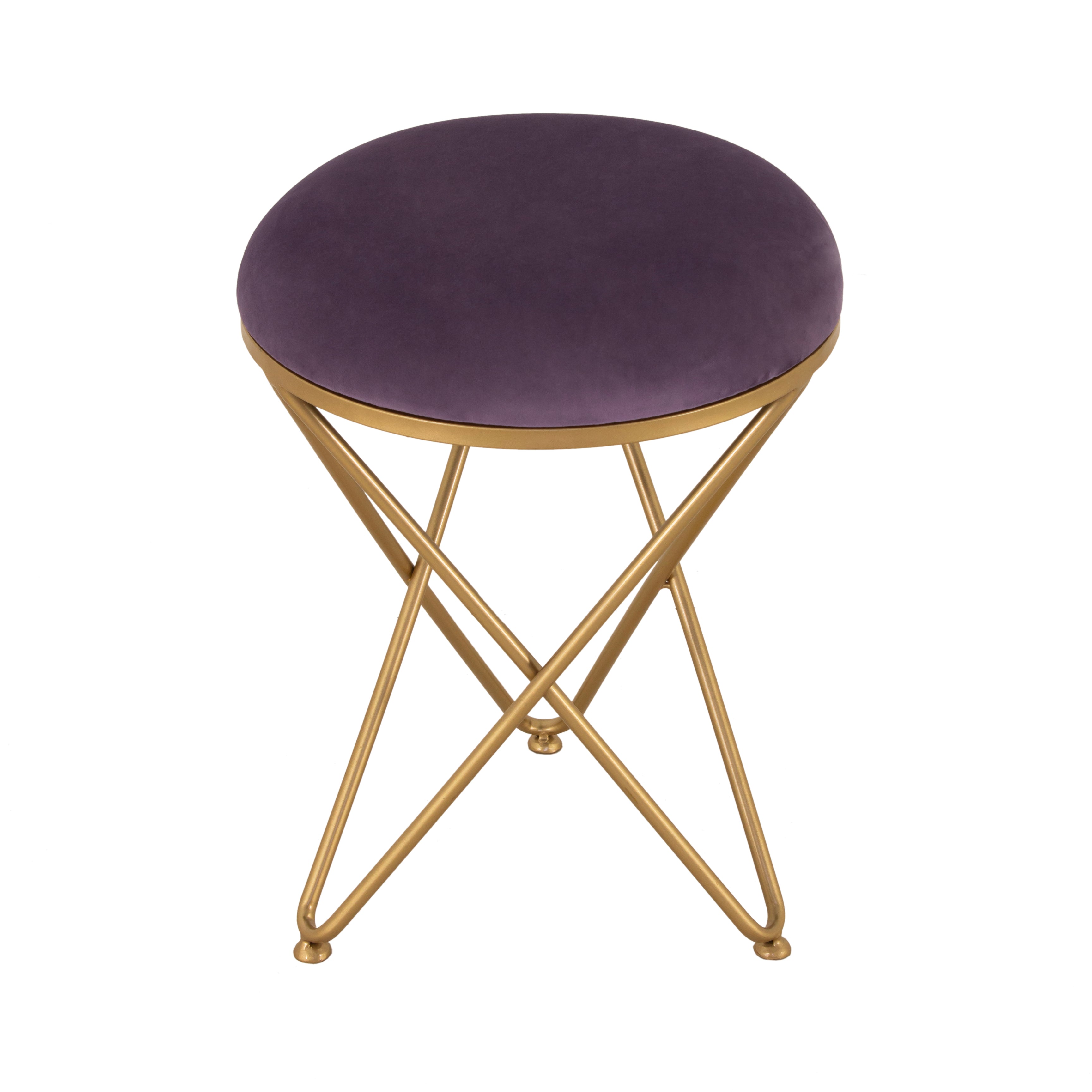 Round Printed Stool For Living Room, Ottoman (Purple)