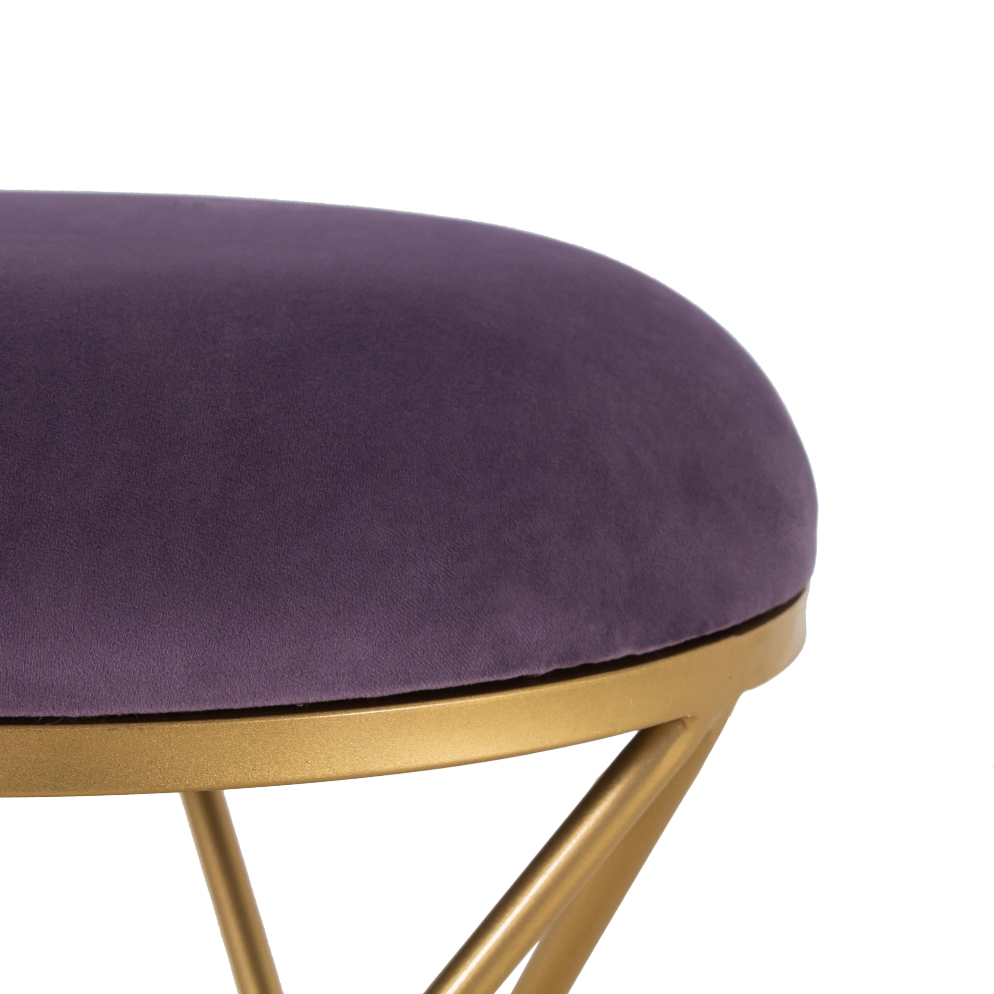 Round Printed Stool For Living Room, Ottoman (Purple)