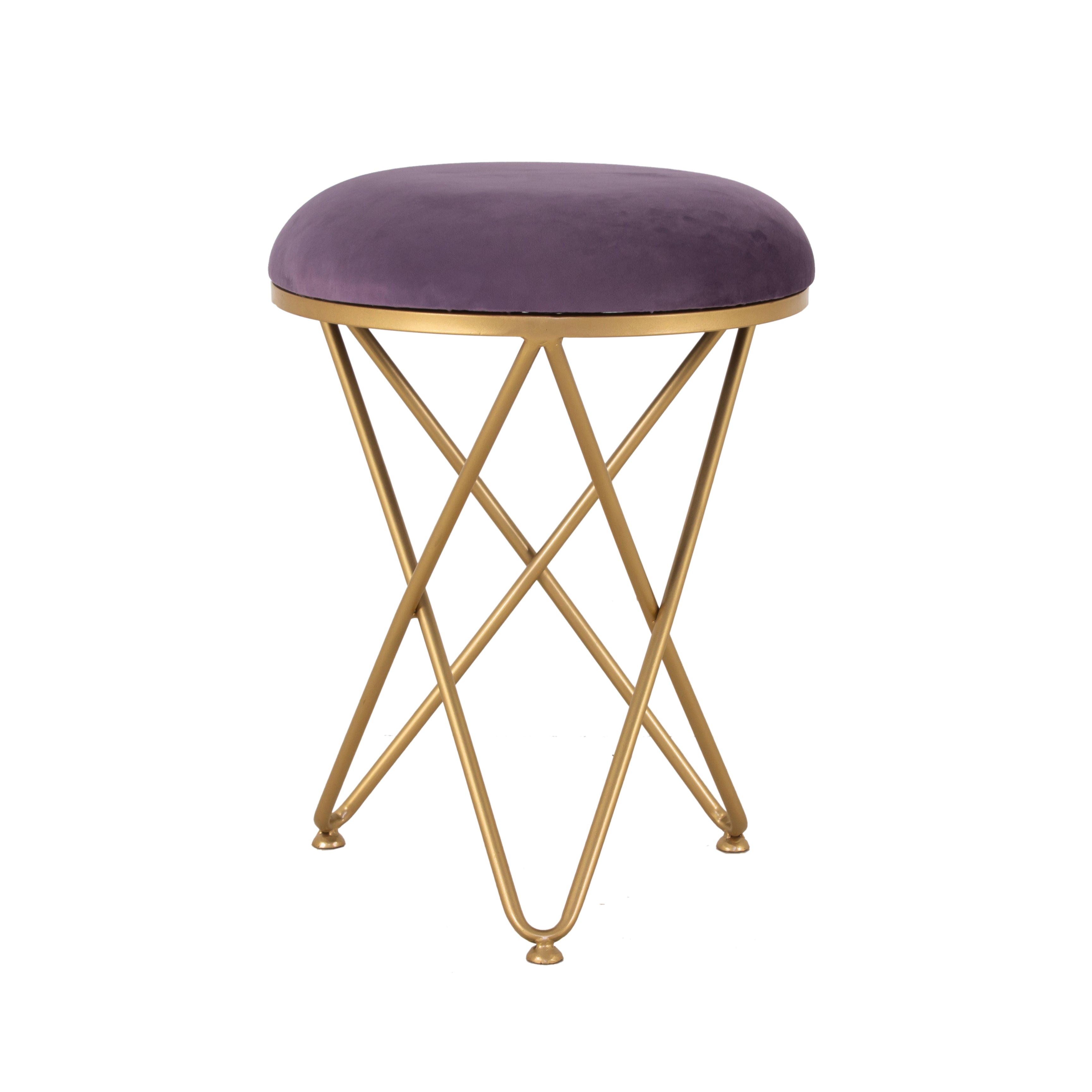 Round Printed Stool For Living Room, Ottoman (Purple)