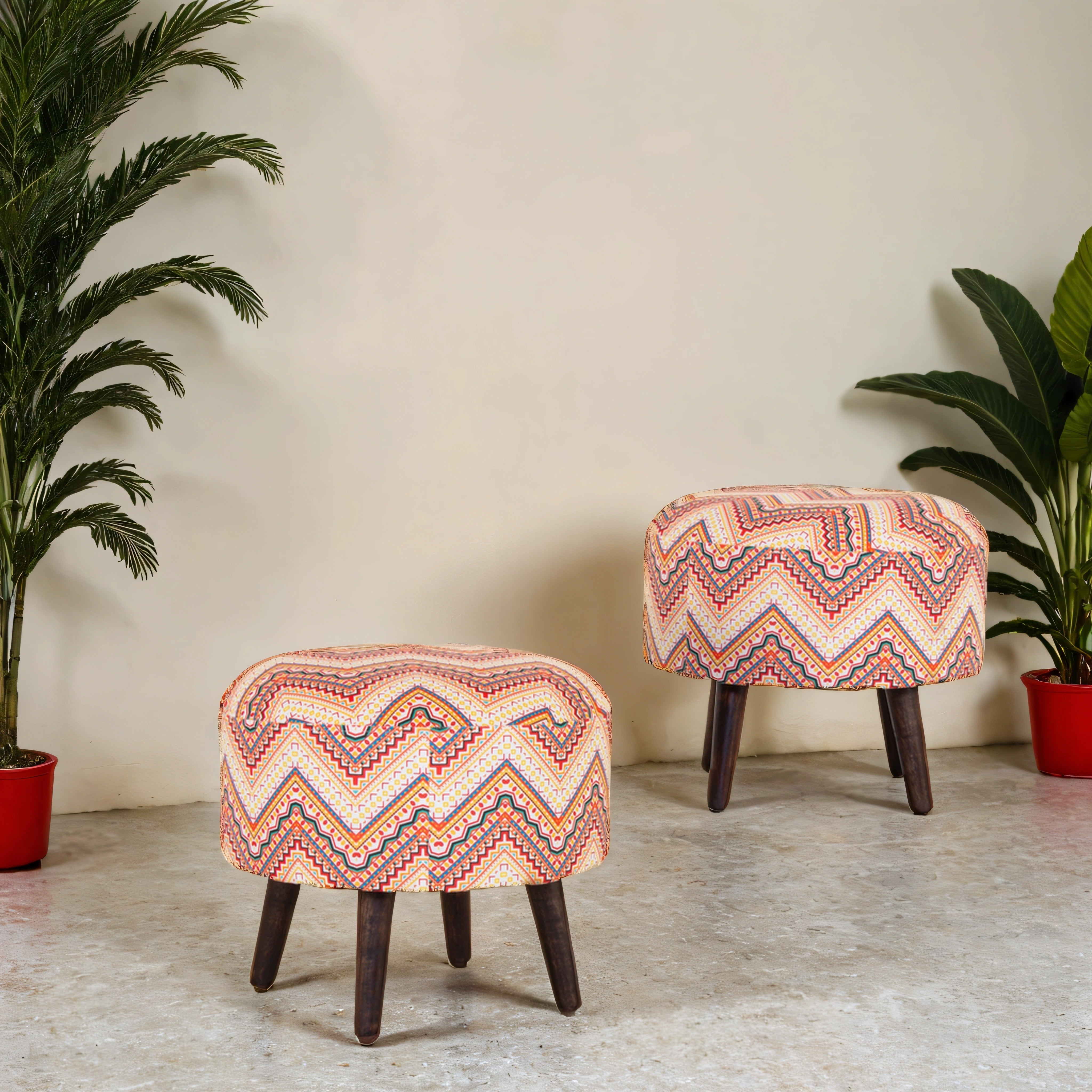 Peachtree Printed Multi Color Pouf (Set of 2)